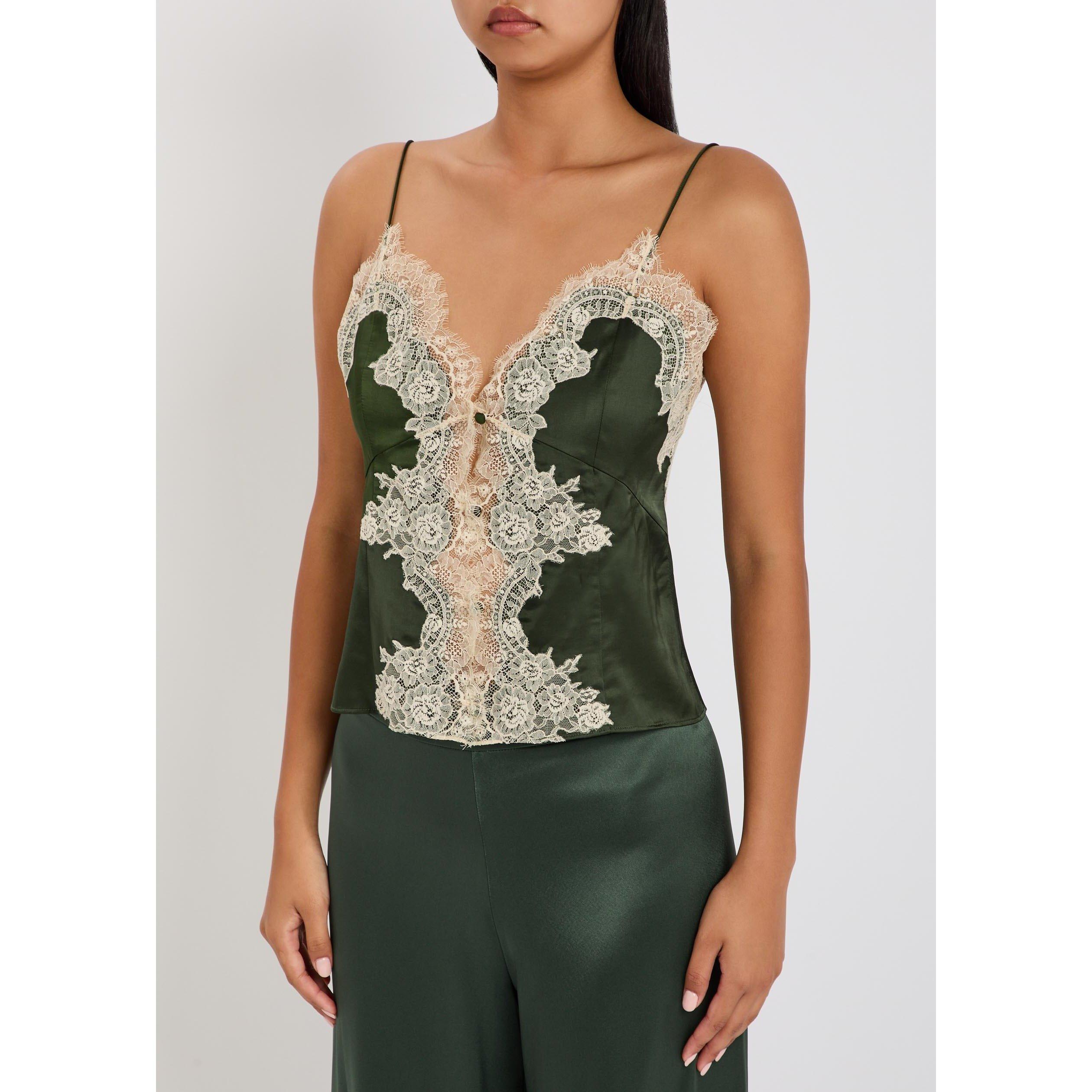 DARK GREEN - Alice And Olivia - T Julietta Lace Slip Top - 2