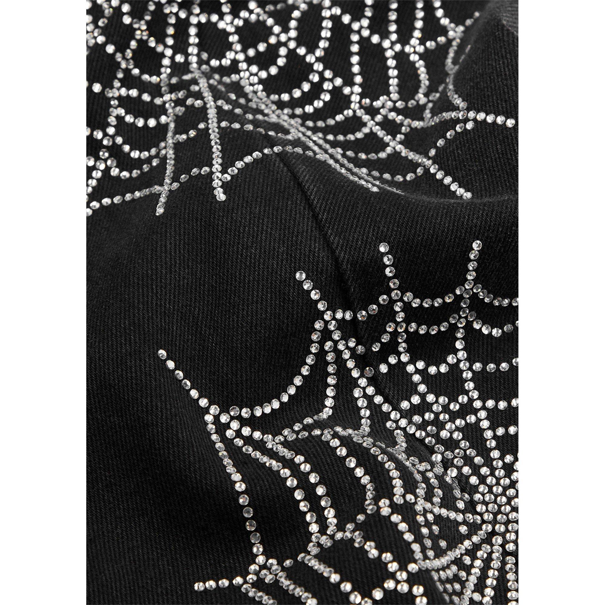 BLACK AND SILVE - Palm Angels - Men's Spider Rhinestones Distressed Cotton Slim-Fit Jeans - 4