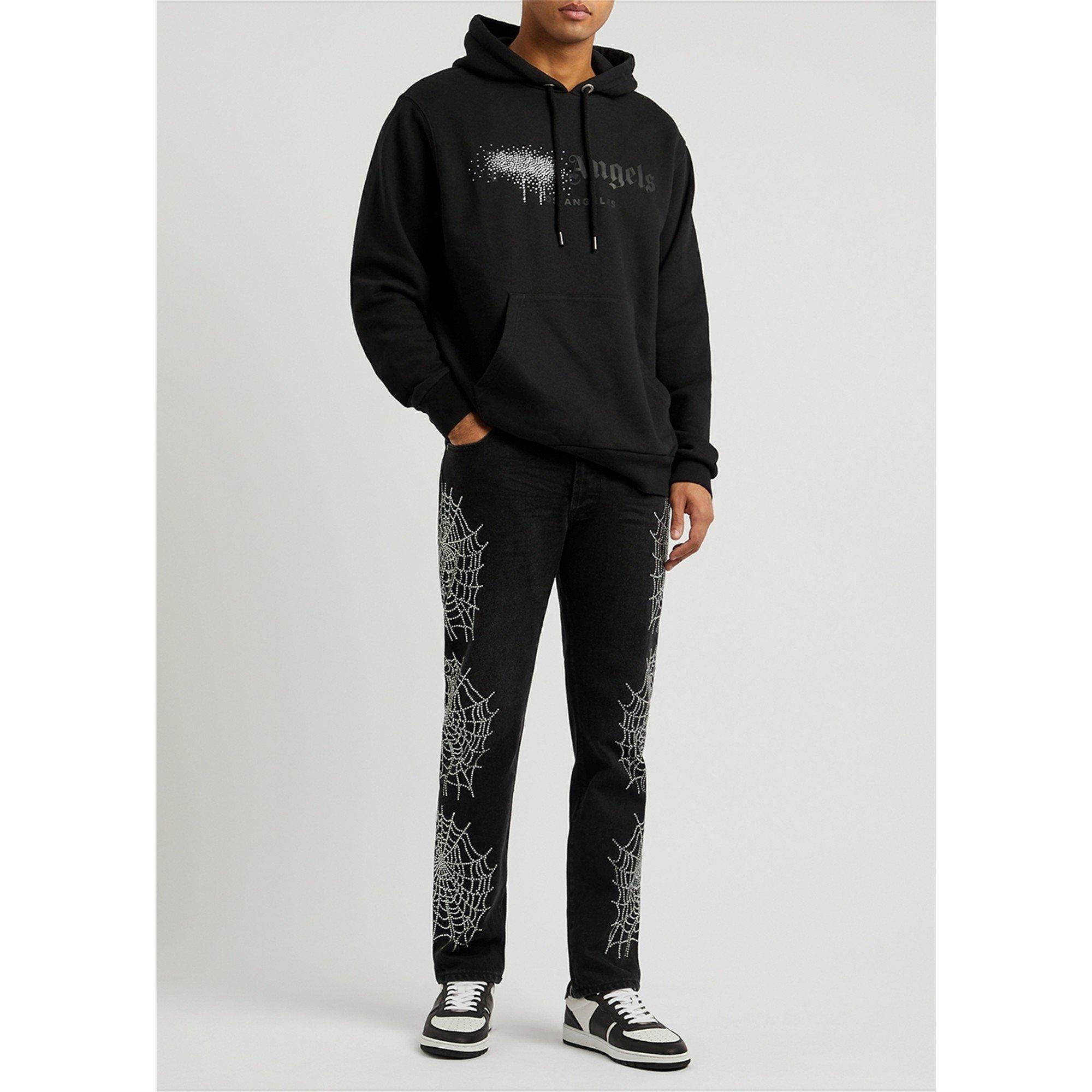 BLACK AND SILVE - Palm Angels - Men's Spider Rhinestones Distressed Cotton Slim-Fit Jeans - 5