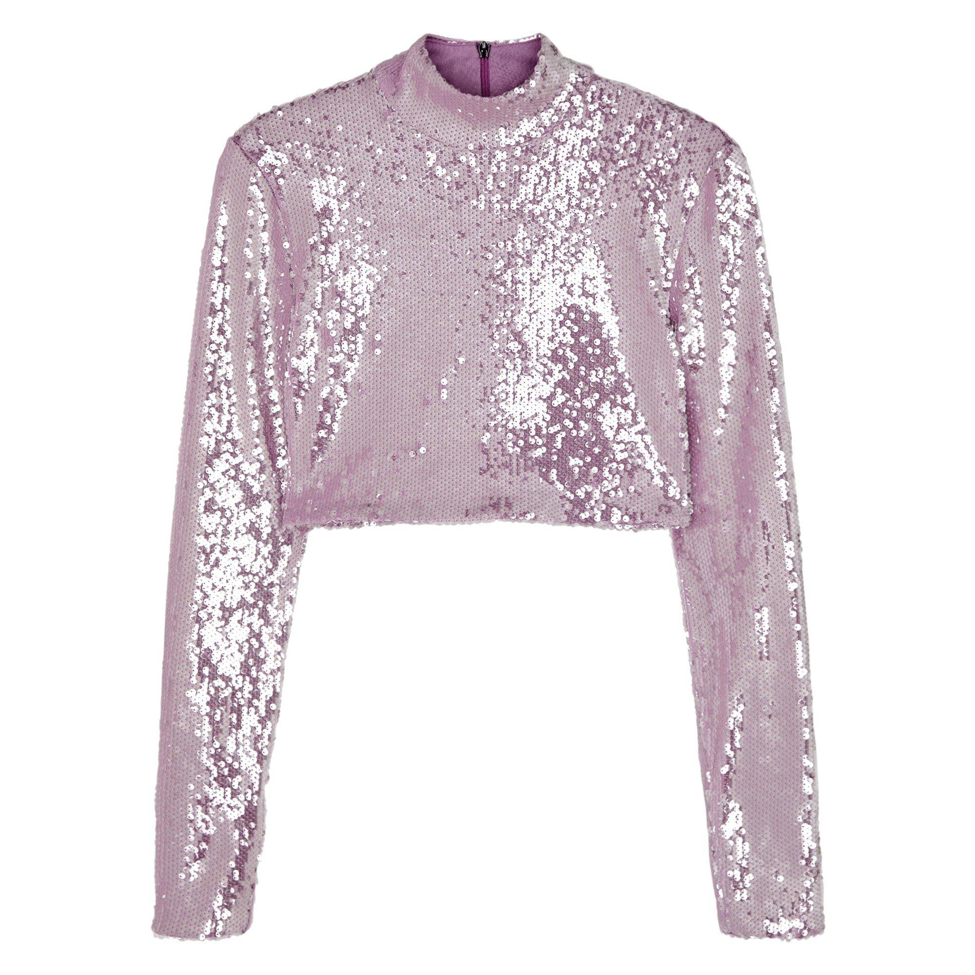 LILAC - Rotate - T SEQUIN TURTLENECK CROP TOP - 1