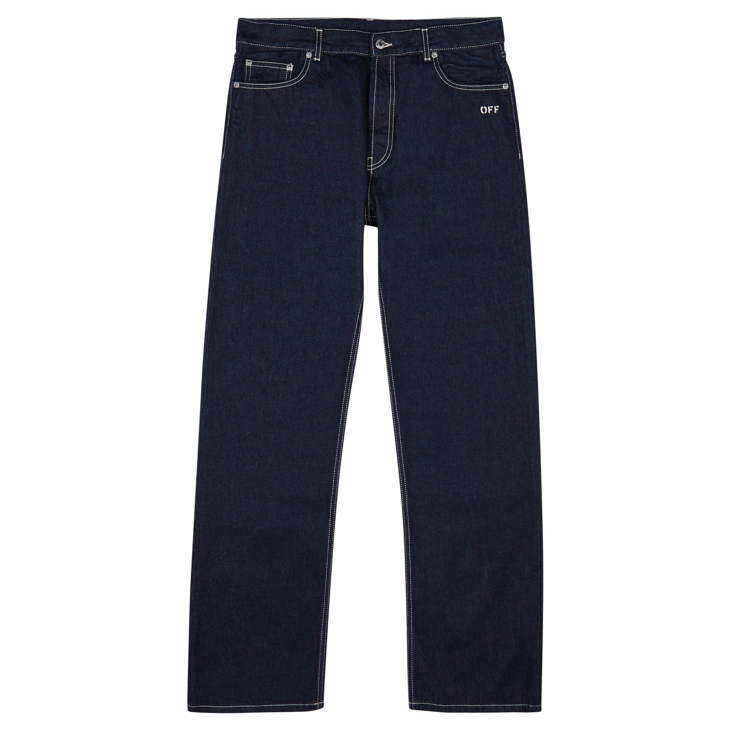 NAVY AND OTHER - Off White - Men's Embroidered Cotton Loose-Fit Straight-Leg Jeans - 1