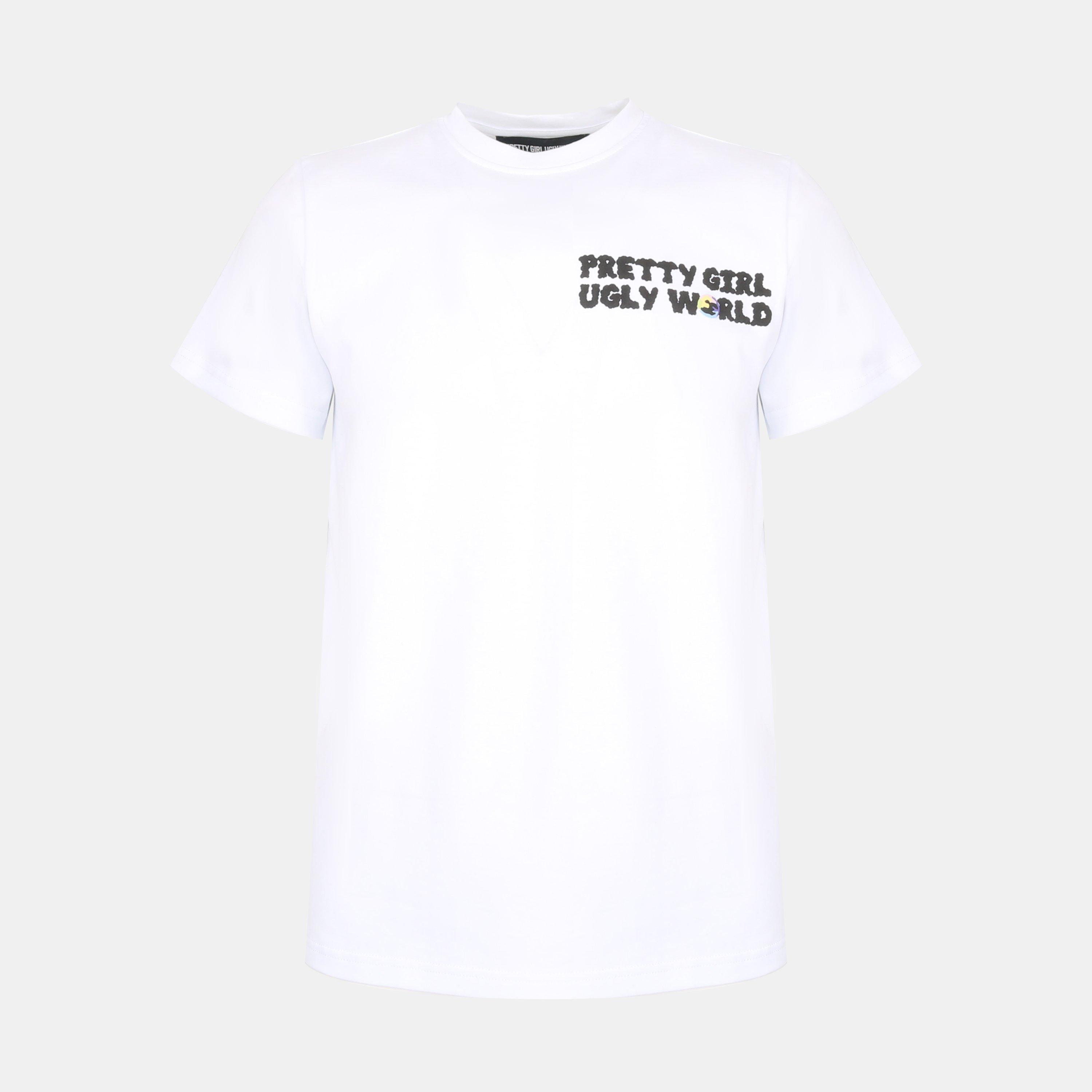 Pretty Boy Ugly World Women's Cotton Short Sleeve Crew Neck T-Shirt - White/ - 6 (2XS)