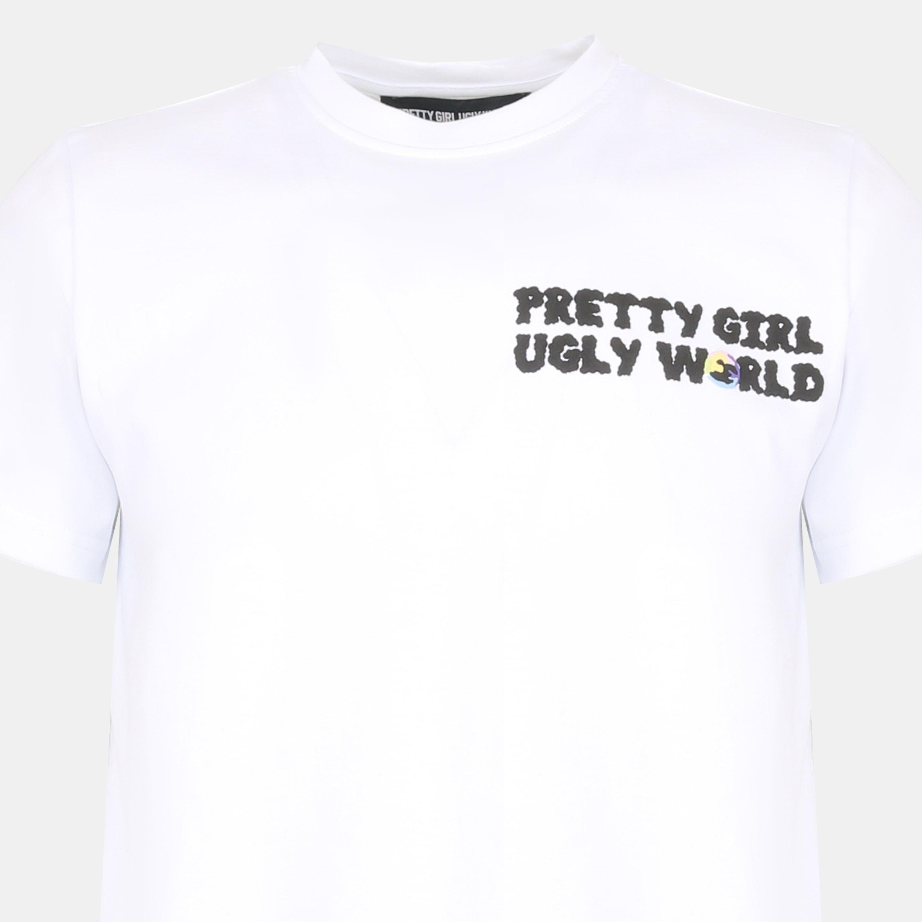 White/Multi - Pretty Boy Ugly World - Women's Cotton Short Sleeve Crew Neck T-Shirt - 4