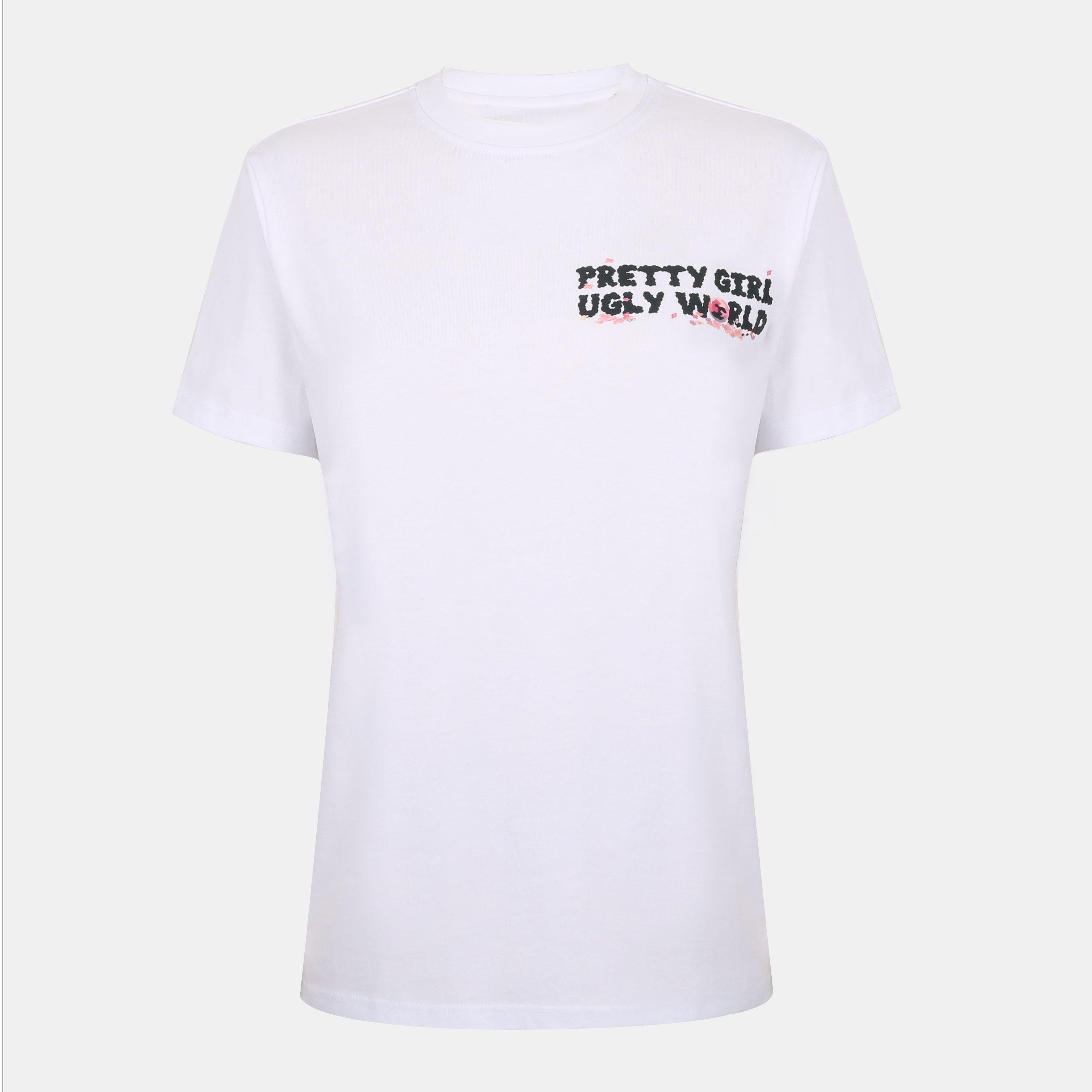 Pretty Boy Ugly World Women's Cotton Short Sleeve Crew Neck T-Shirt - White/Pink - 10 (S)