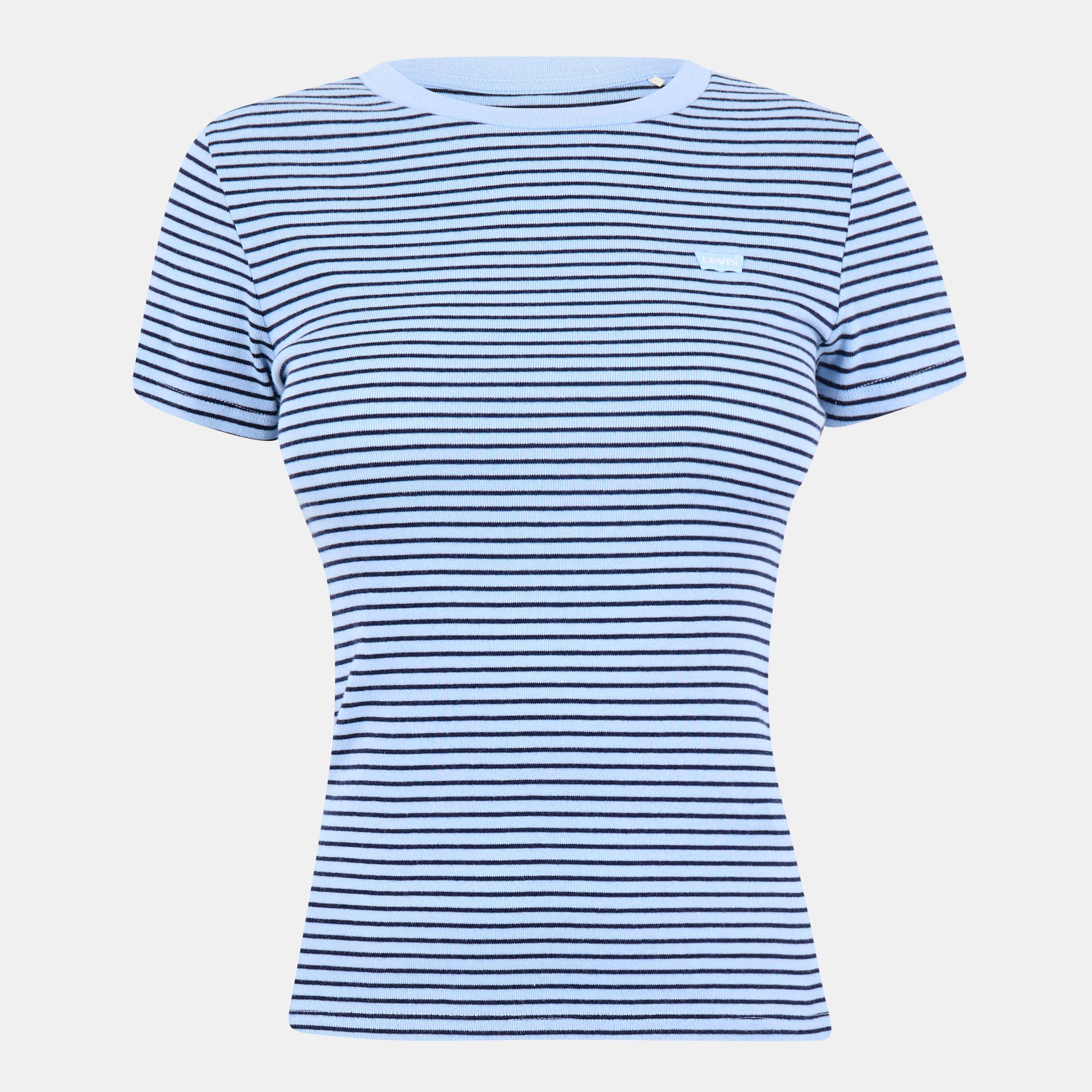 Levis Women's Slim Fit Short-Sleeve T-Shirt - Ava Stripe Blue - 14 (L)