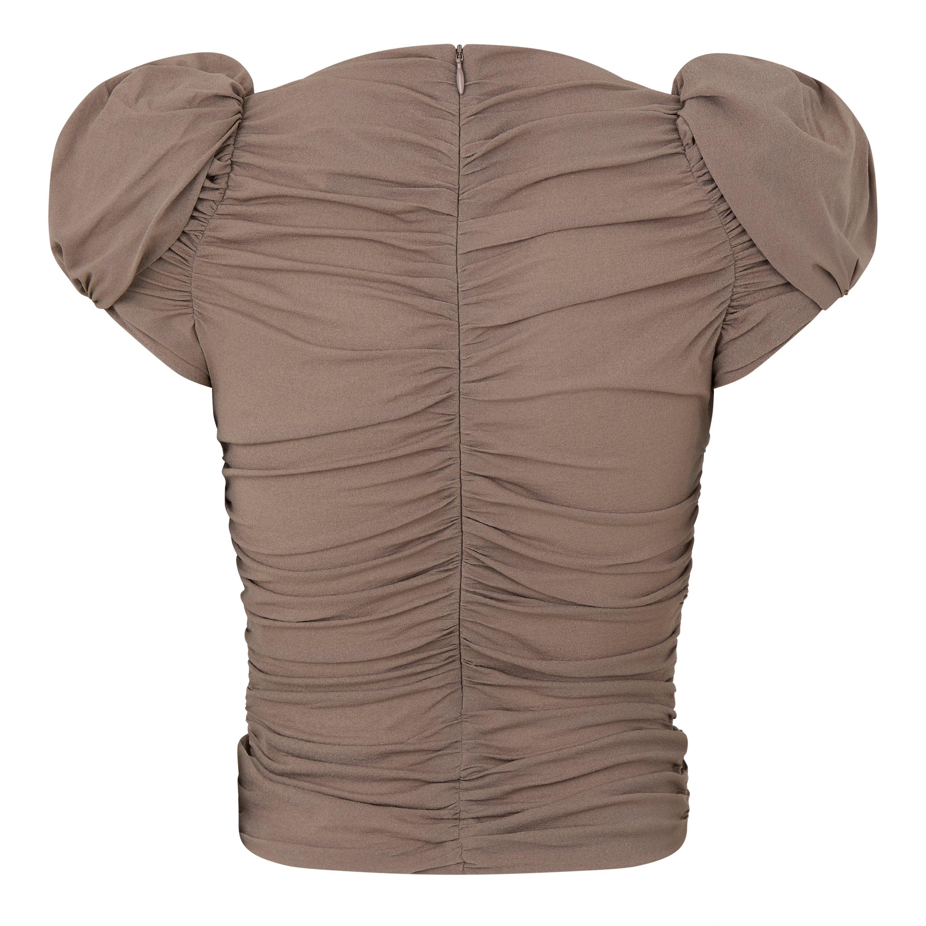 Beige - Magda Butrym - Women's Puff Sleeve Ruched Slim Fit T-Shirt - 2