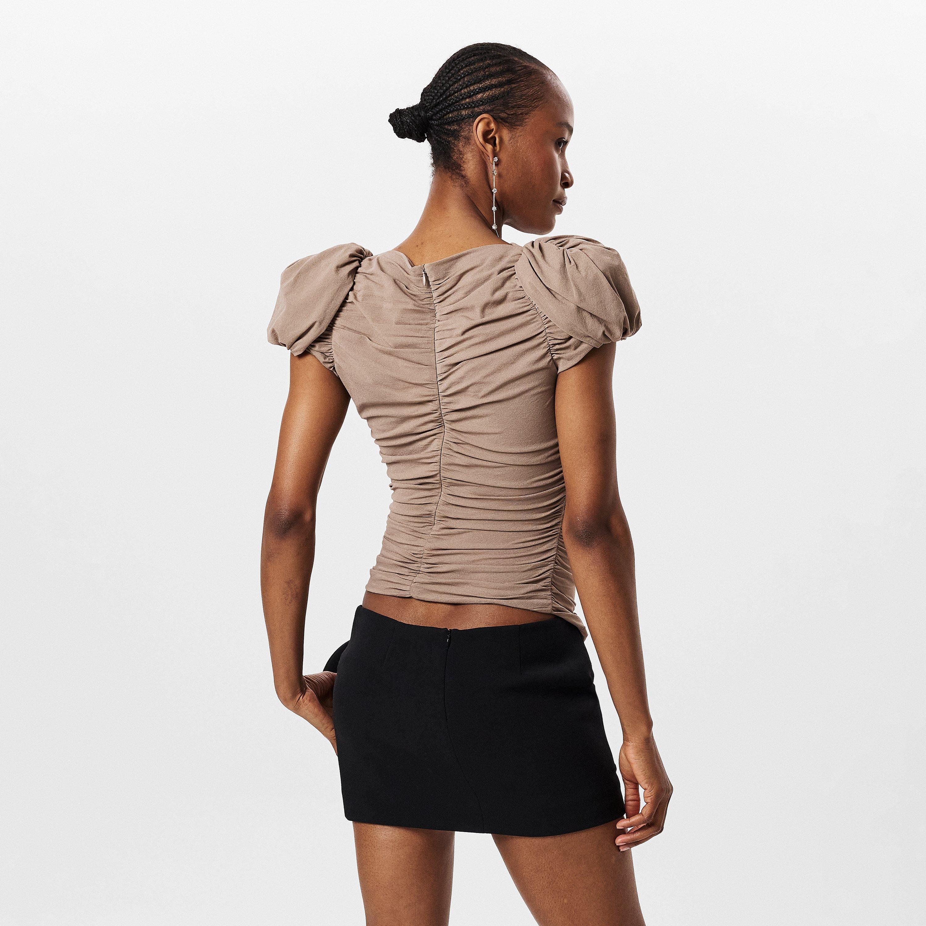 Beige - Magda Butrym - Women's Puff Sleeve Ruched Slim Fit T-Shirt - 4