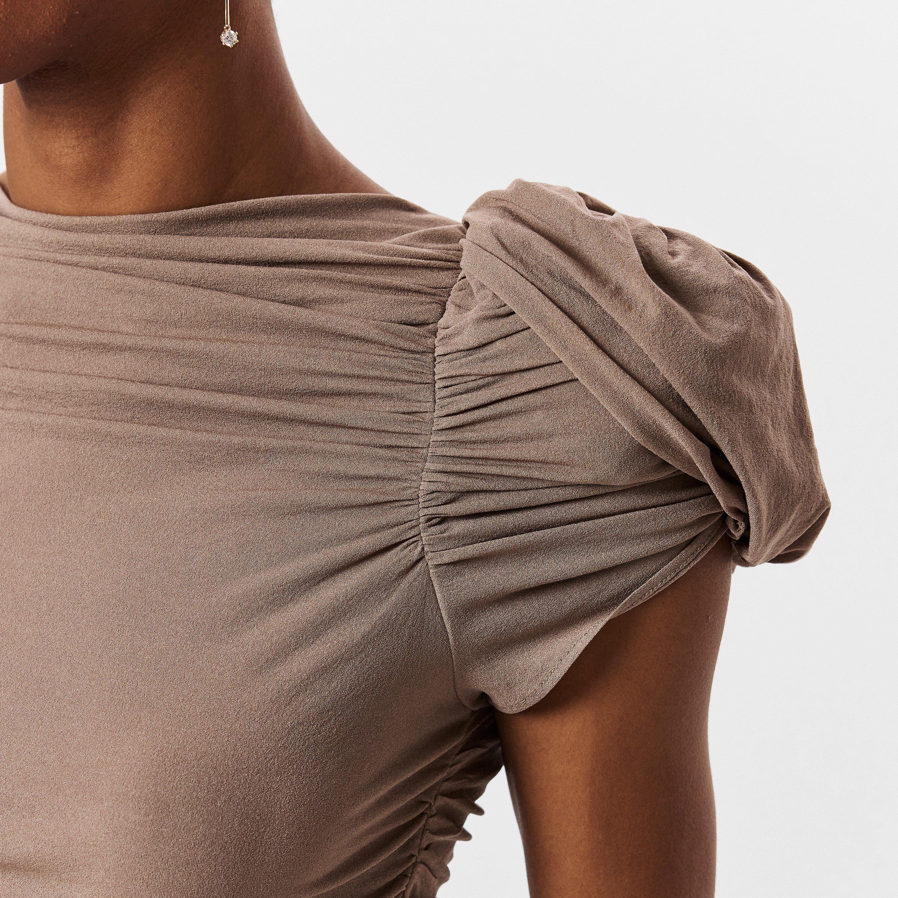 Beige - Magda Butrym - Women's Puff Sleeve Ruched Slim Fit T-Shirt - 5