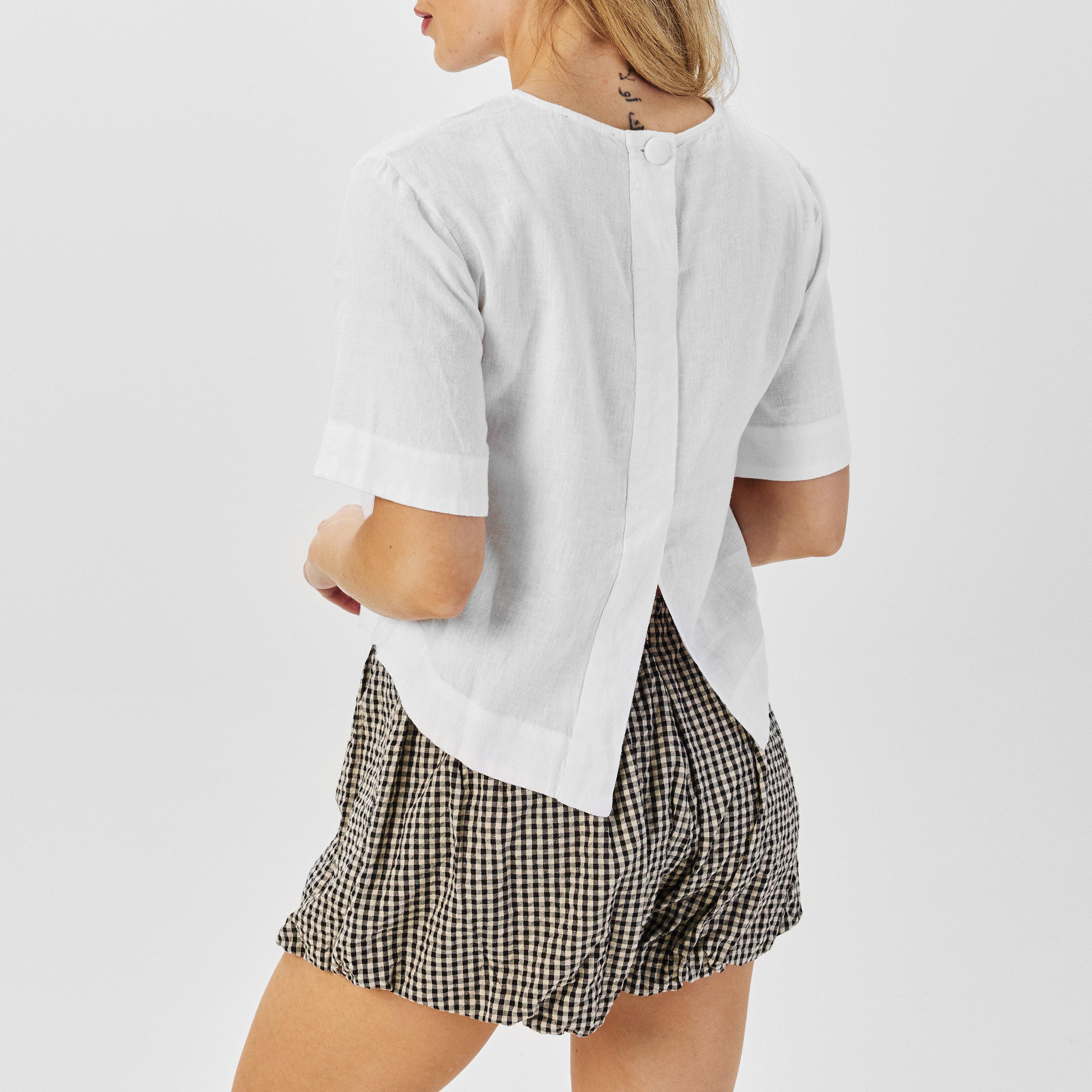 White - Nobodys Child - Linen-blend Short Sleeve Top - 4