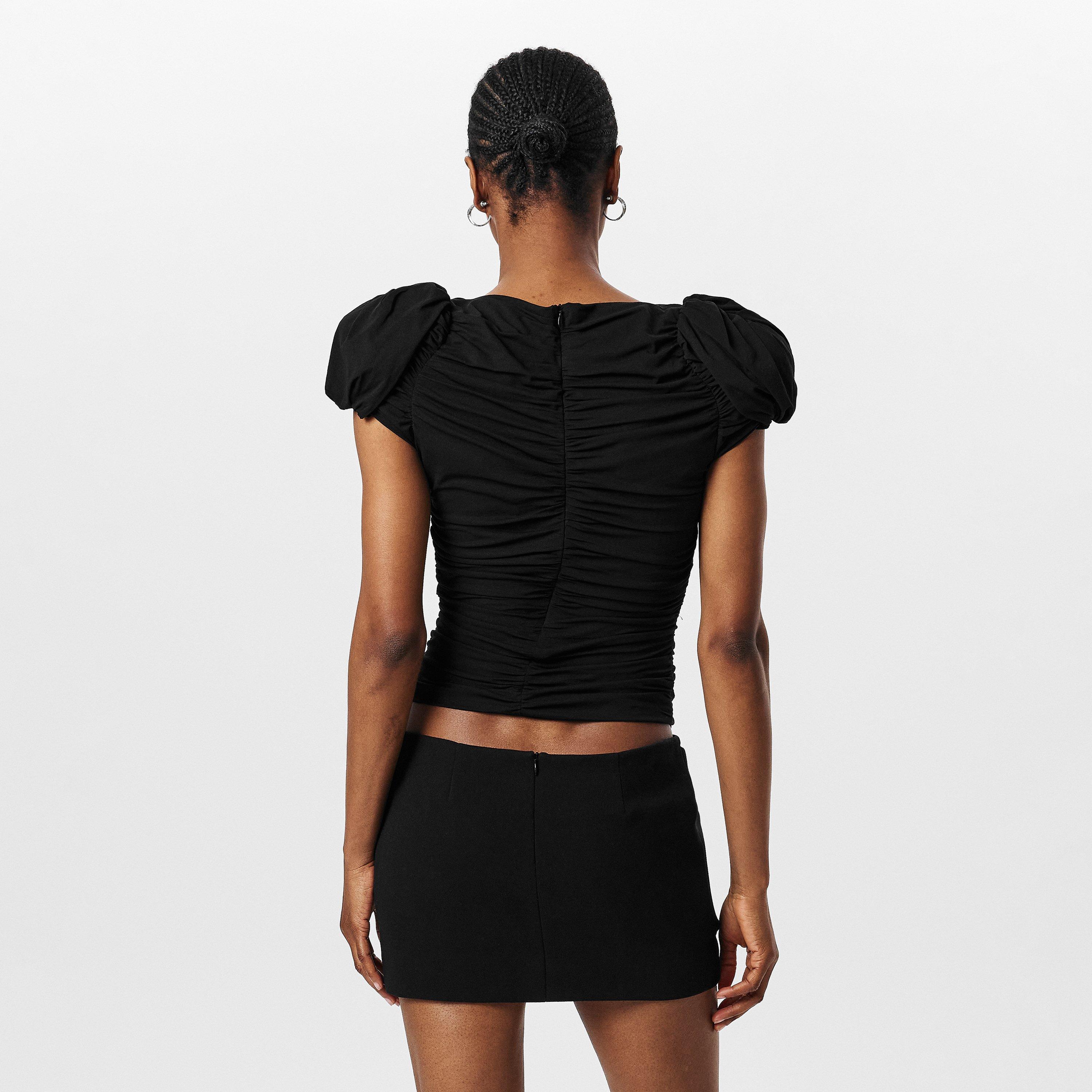 Black - Magda Butrym - Women's Puff Sleeve Rucked Slim Fit T-Shirt - 4