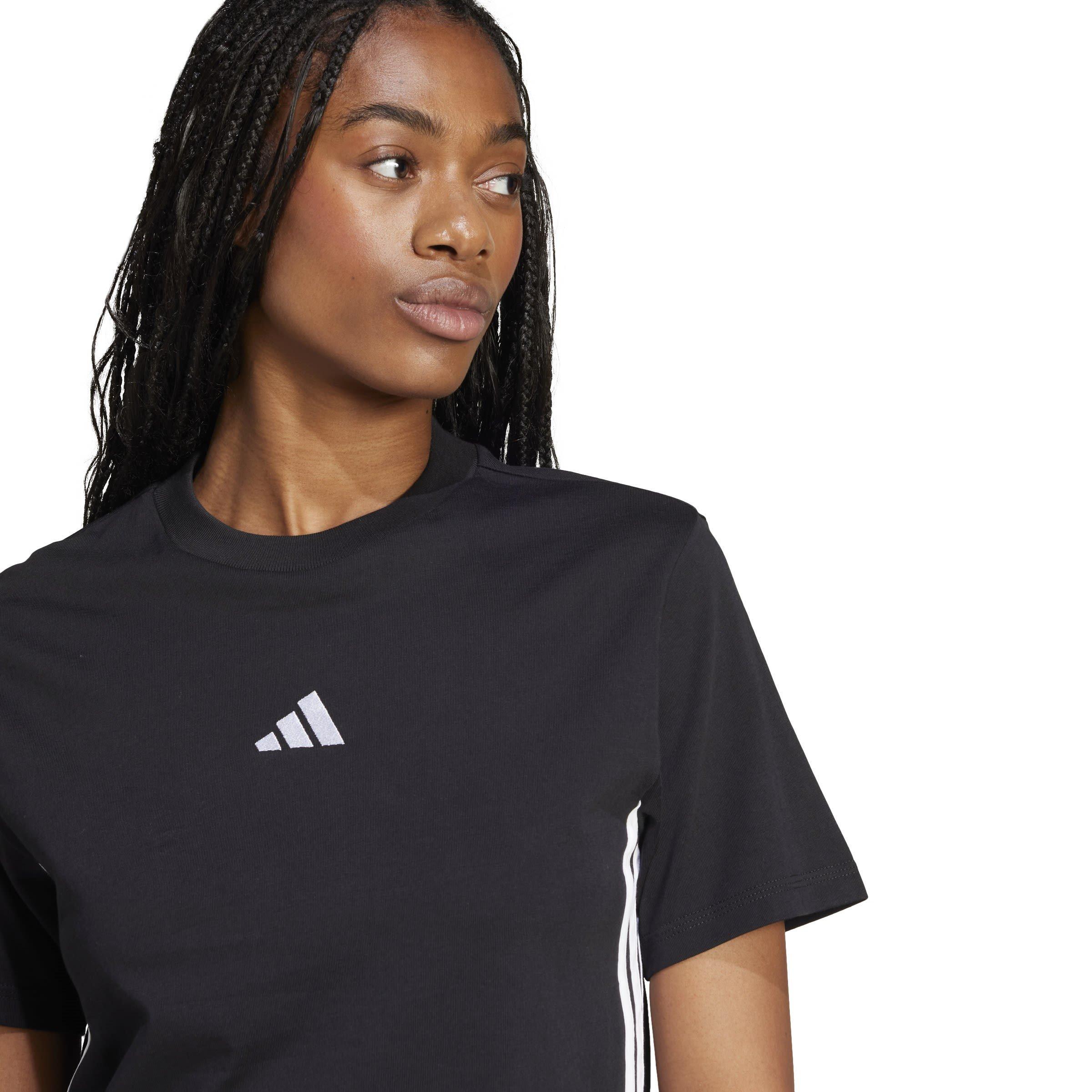 Black/White - adidas - Essential 3 Stripe T-Shirt Womens - 5