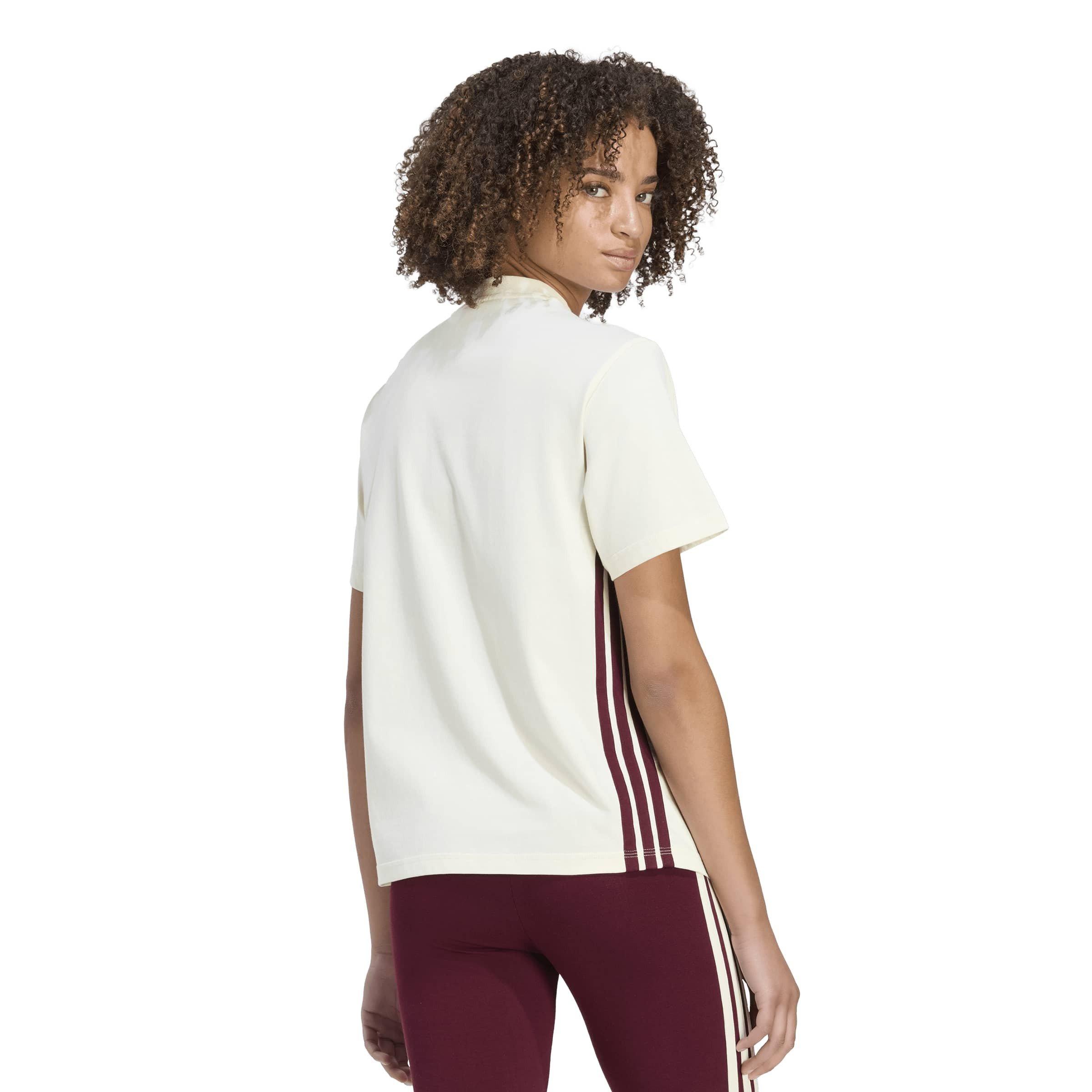 Ivory/Maroon - adidas - Essential 3 Stripe T-Shirt Womens - 3
