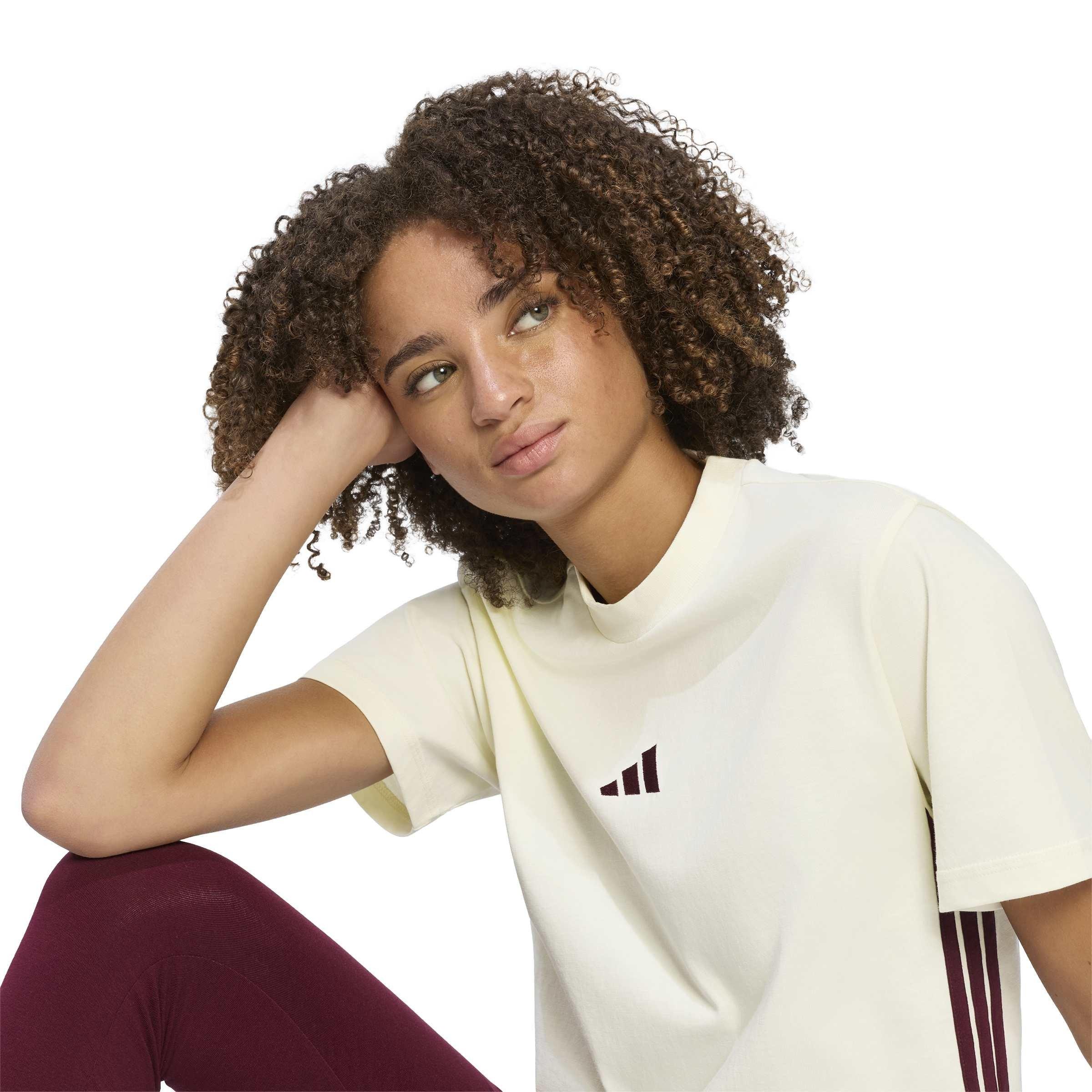 Ivory/Maroon - adidas - Essential 3 Stripe T-Shirt Womens - 4