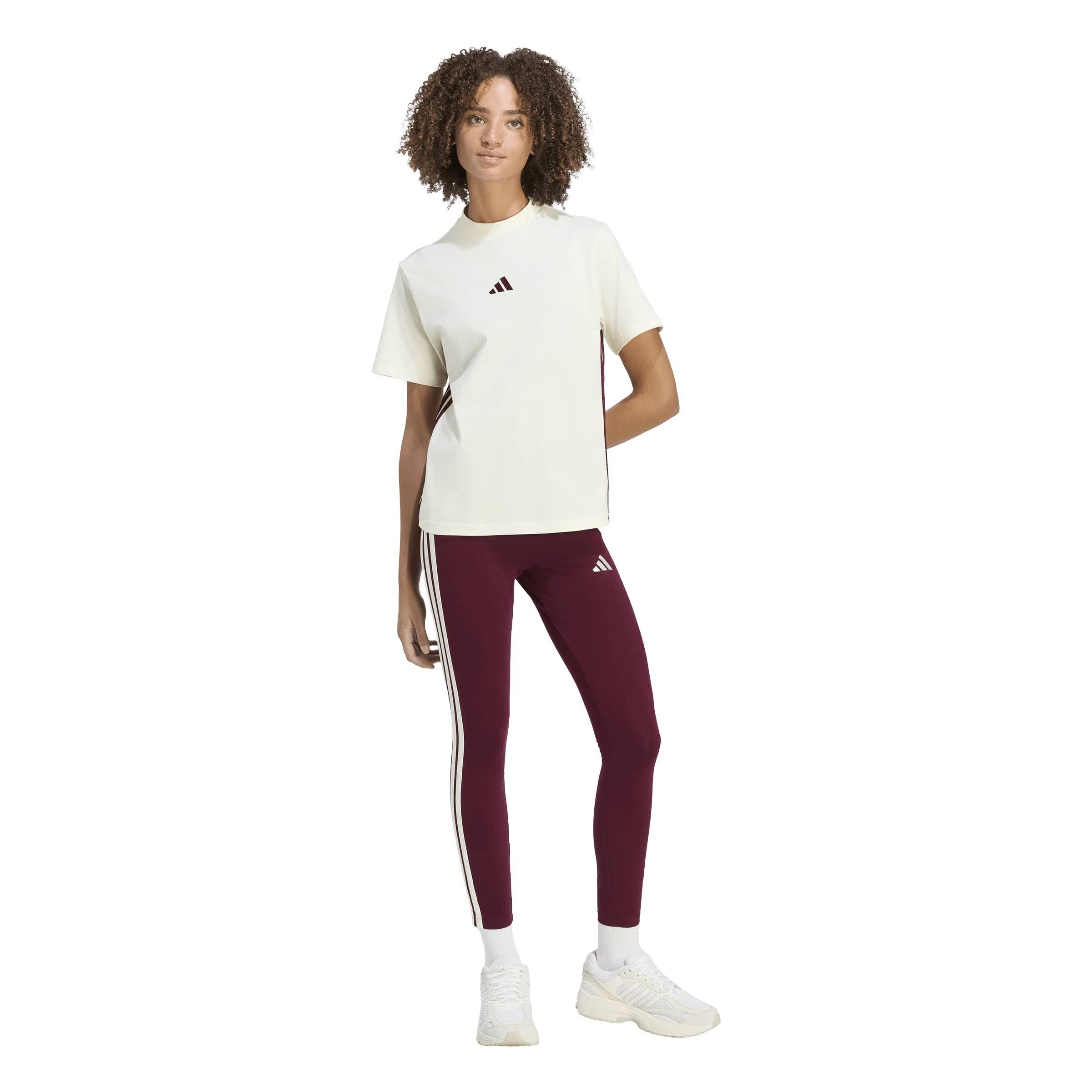 Ivory/Maroon - adidas - Essential 3 Stripe T-Shirt Womens - 6