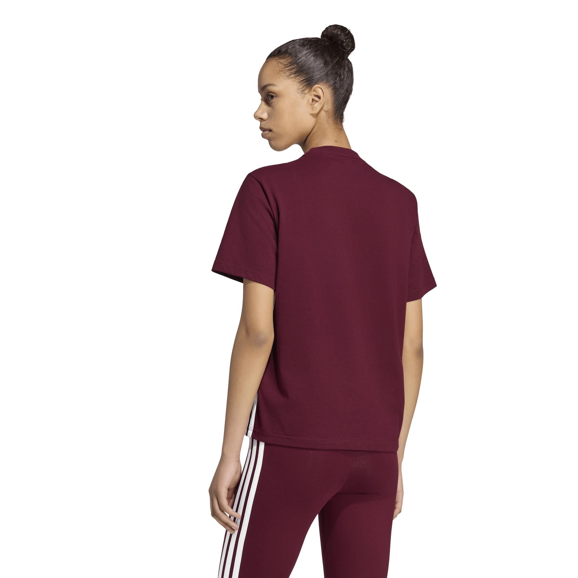 Maroon/White - adidas - Essential 3 Stripe T-Shirt Womens - 3
