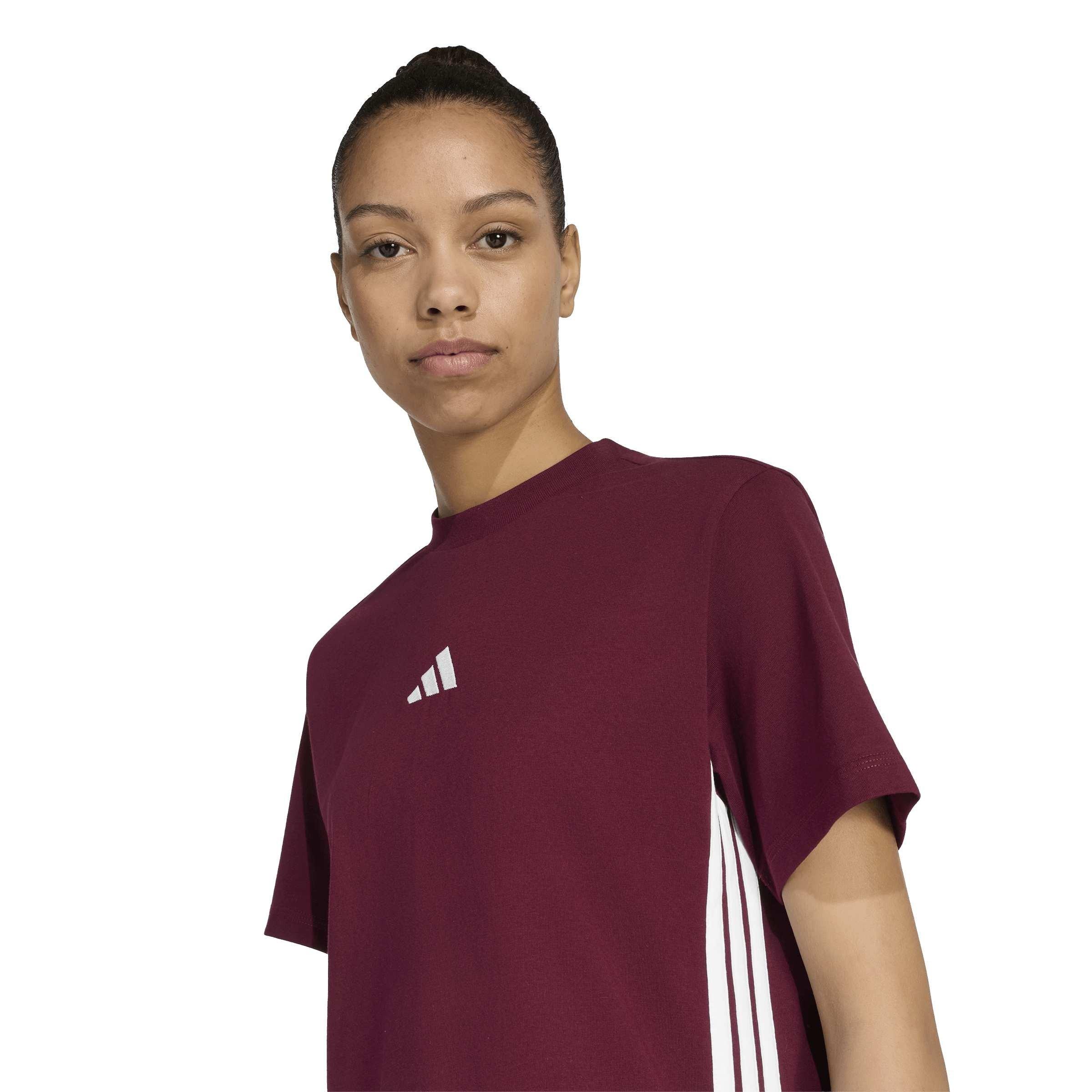 Maroon/White - adidas - Essential 3 Stripe T-Shirt Womens - 4