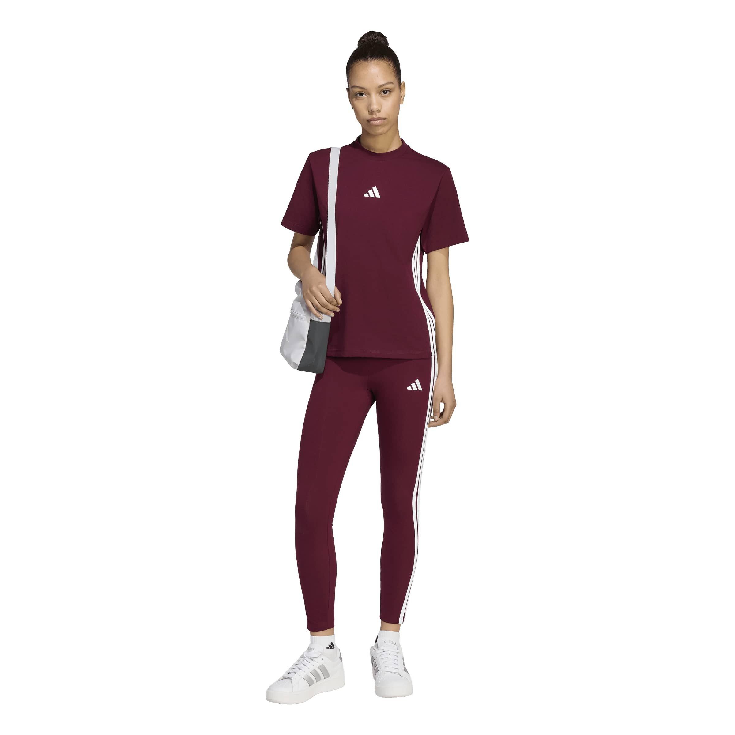 Maroon/White - adidas - Essential 3 Stripe T-Shirt Womens - 6