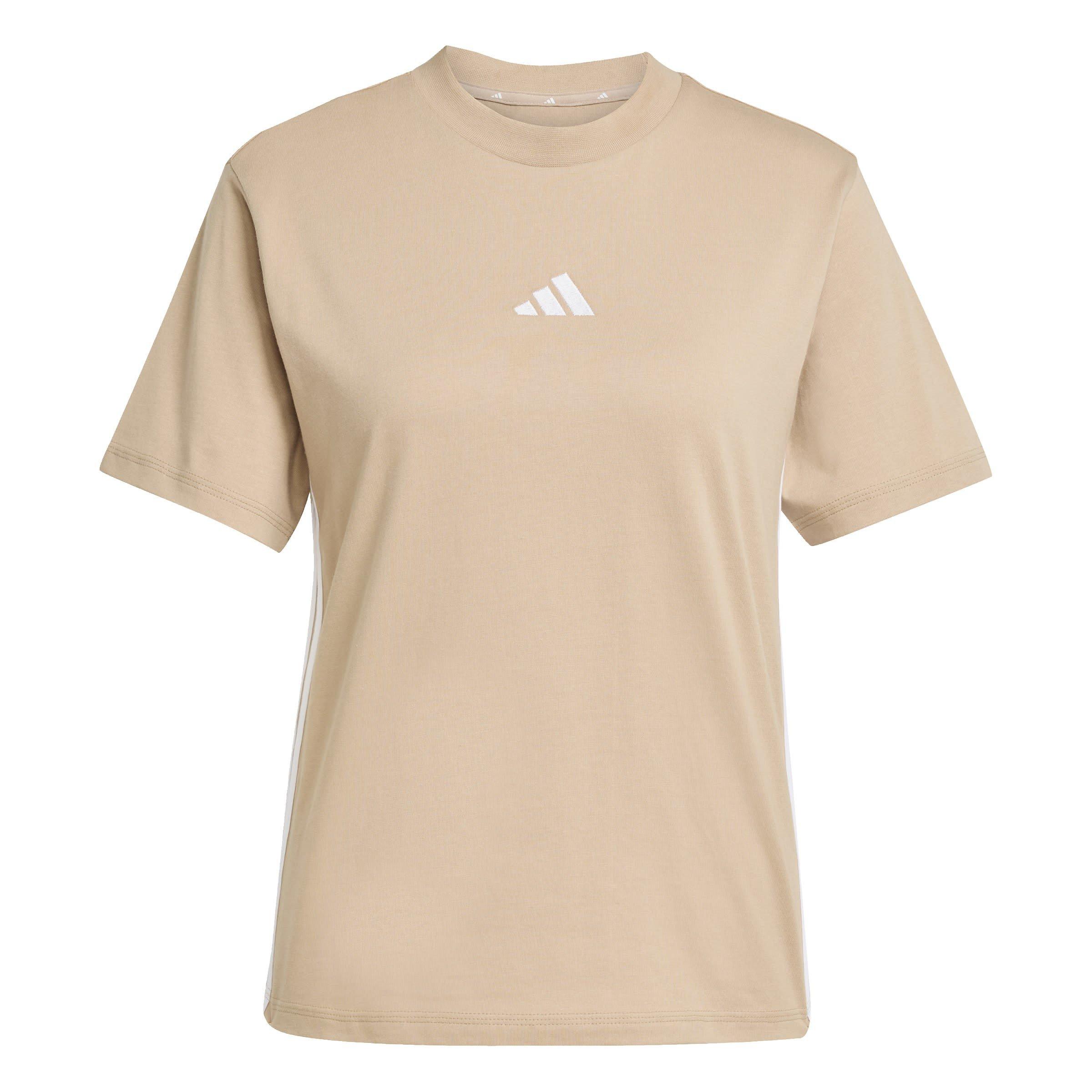 Sandstone/White - adidas - Essential 3 Stripe T-Shirt Womens - 1