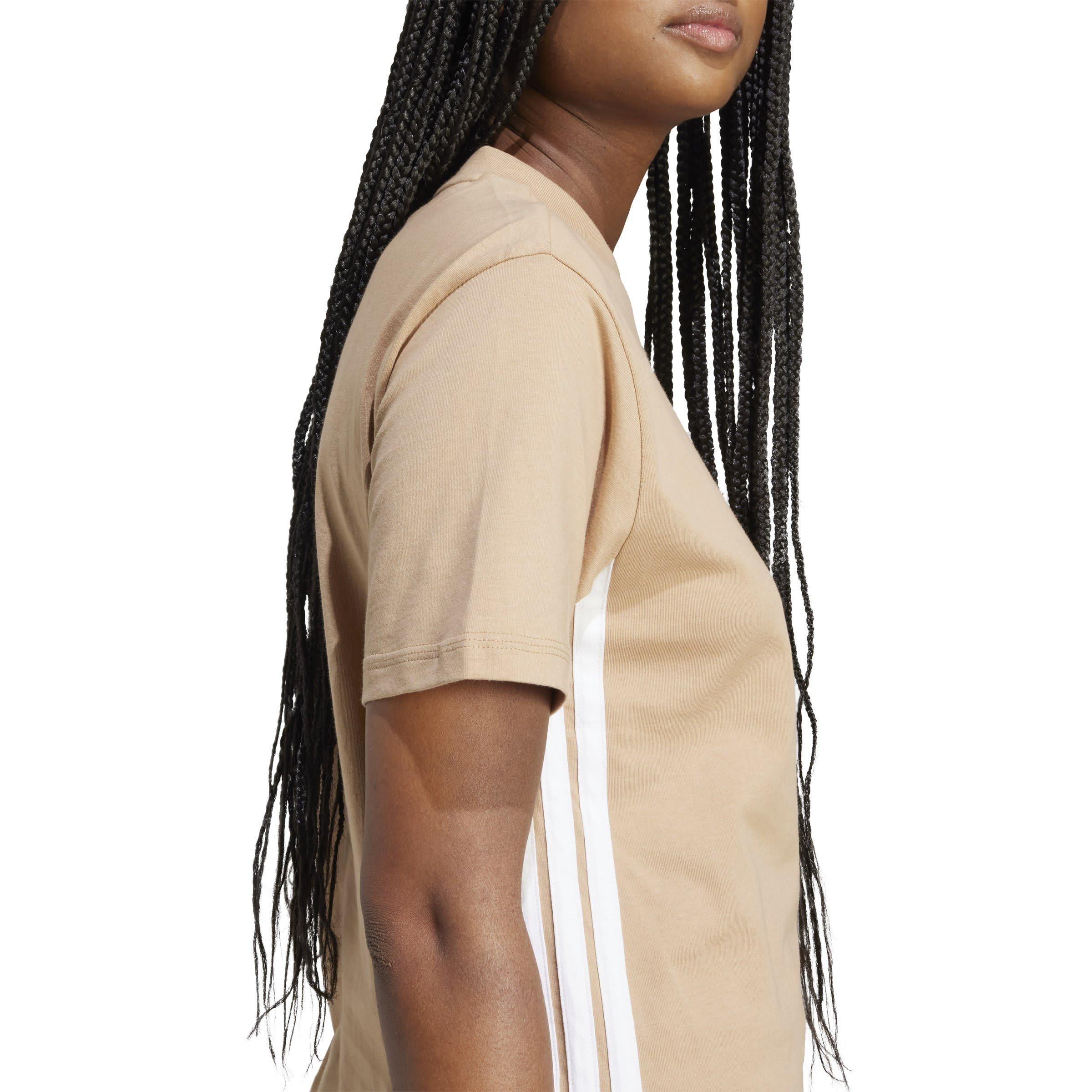 Sandstone/White - adidas - Essential 3 Stripe T-Shirt Womens - 5