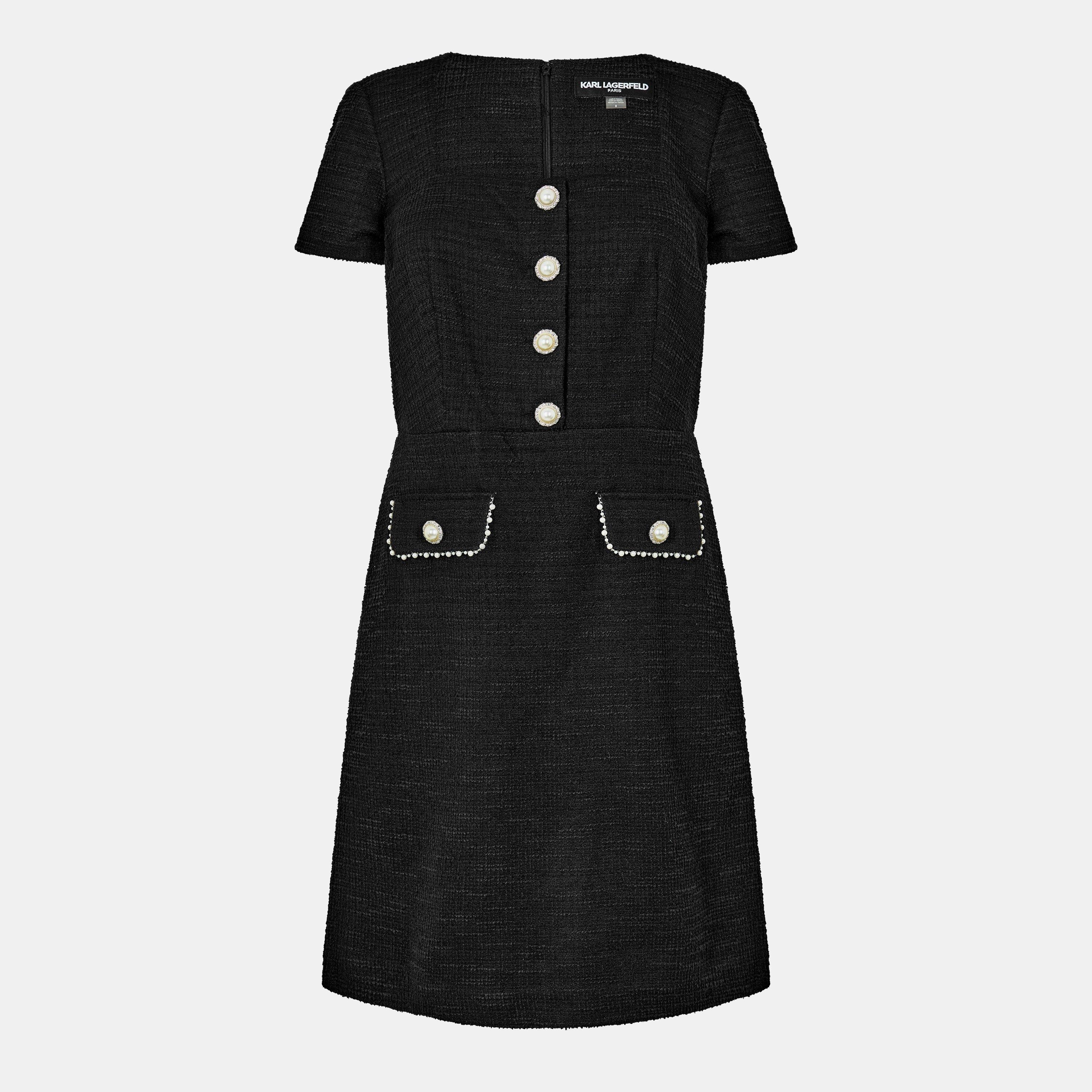 Black - Karl Lagerfeld - Women's Tweed Mini Dress - 1