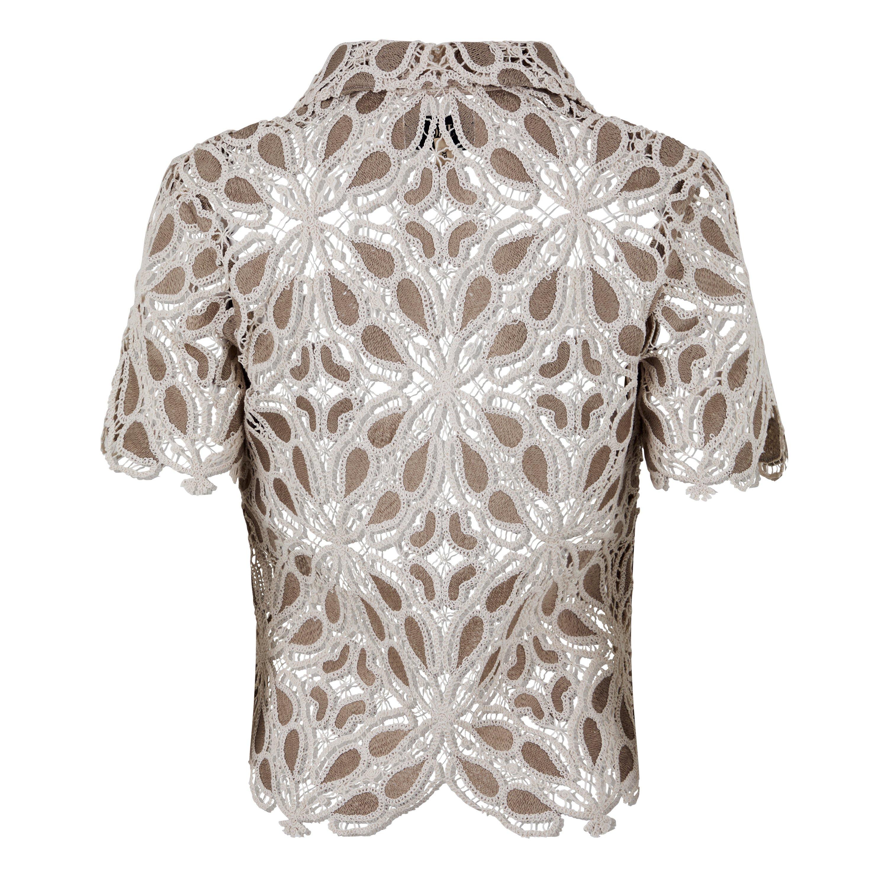 Taupe - JBQ - Women's Arielle Crochet Short-Sleeve Patterned Shirt - 2