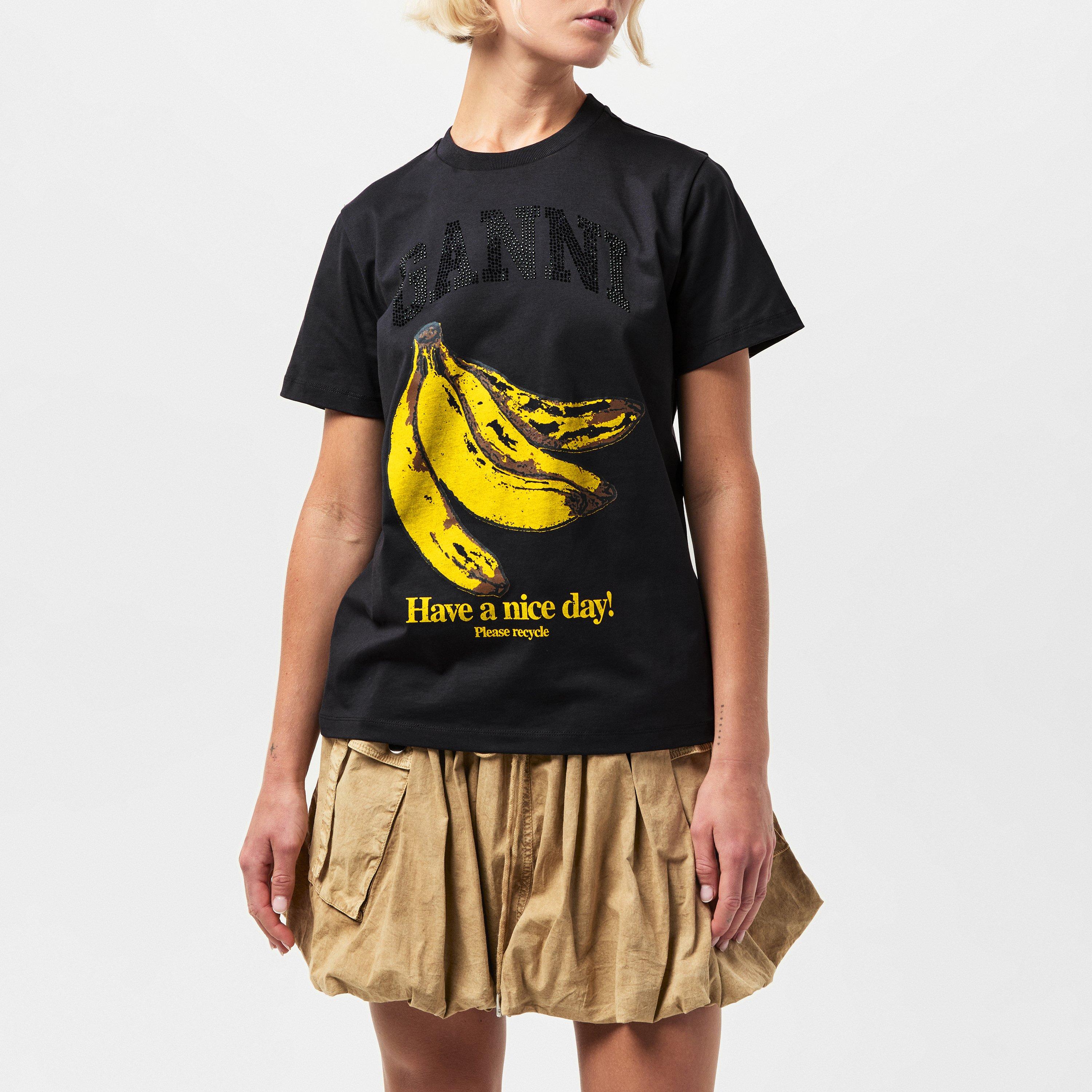 【GANNI】BANANA PRINTING T-SHIRT GANNI Banana-print T-shirt | Black | FARFETCH