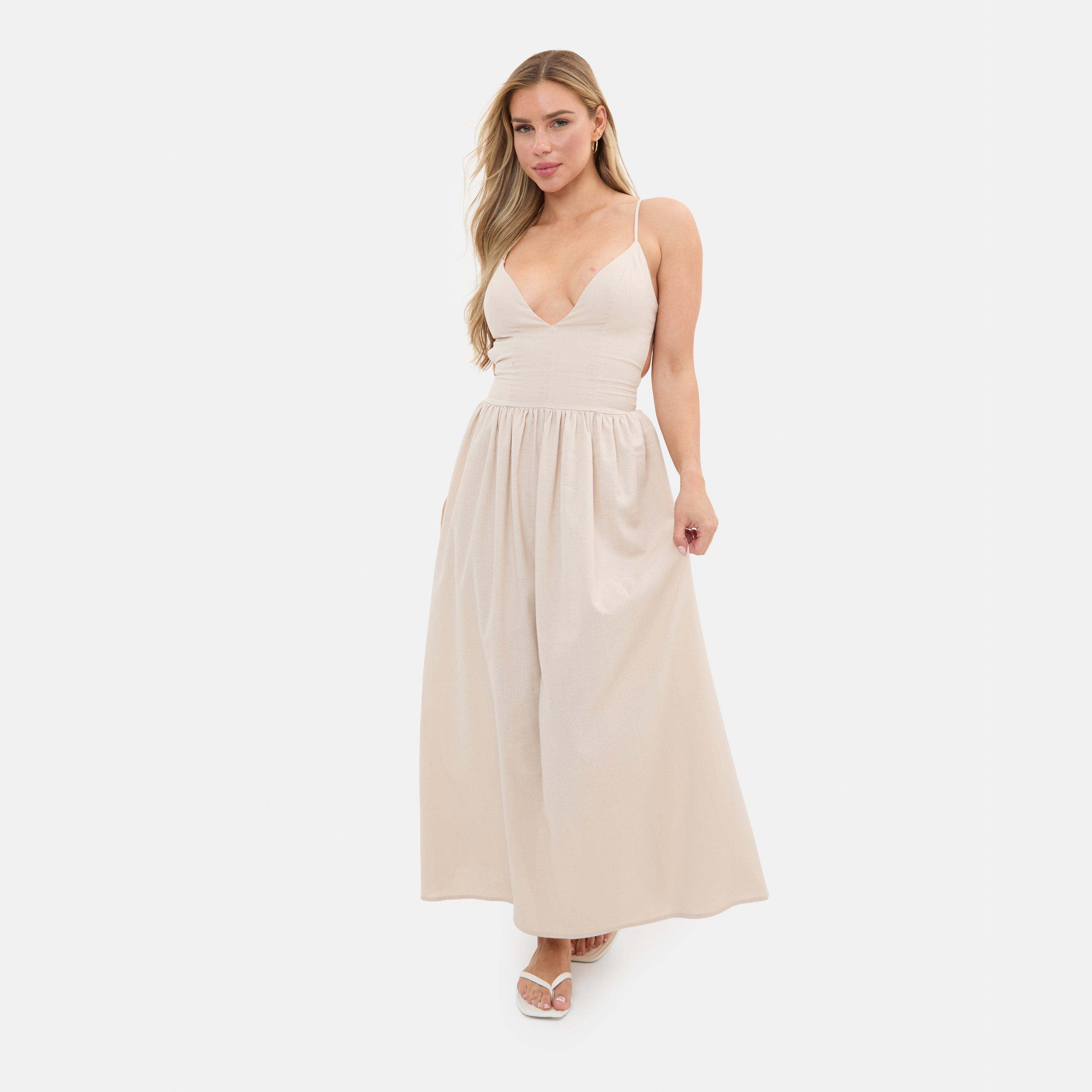 Cream - I Saw It First - Strappy Linen Blend Maxi Dress - 1