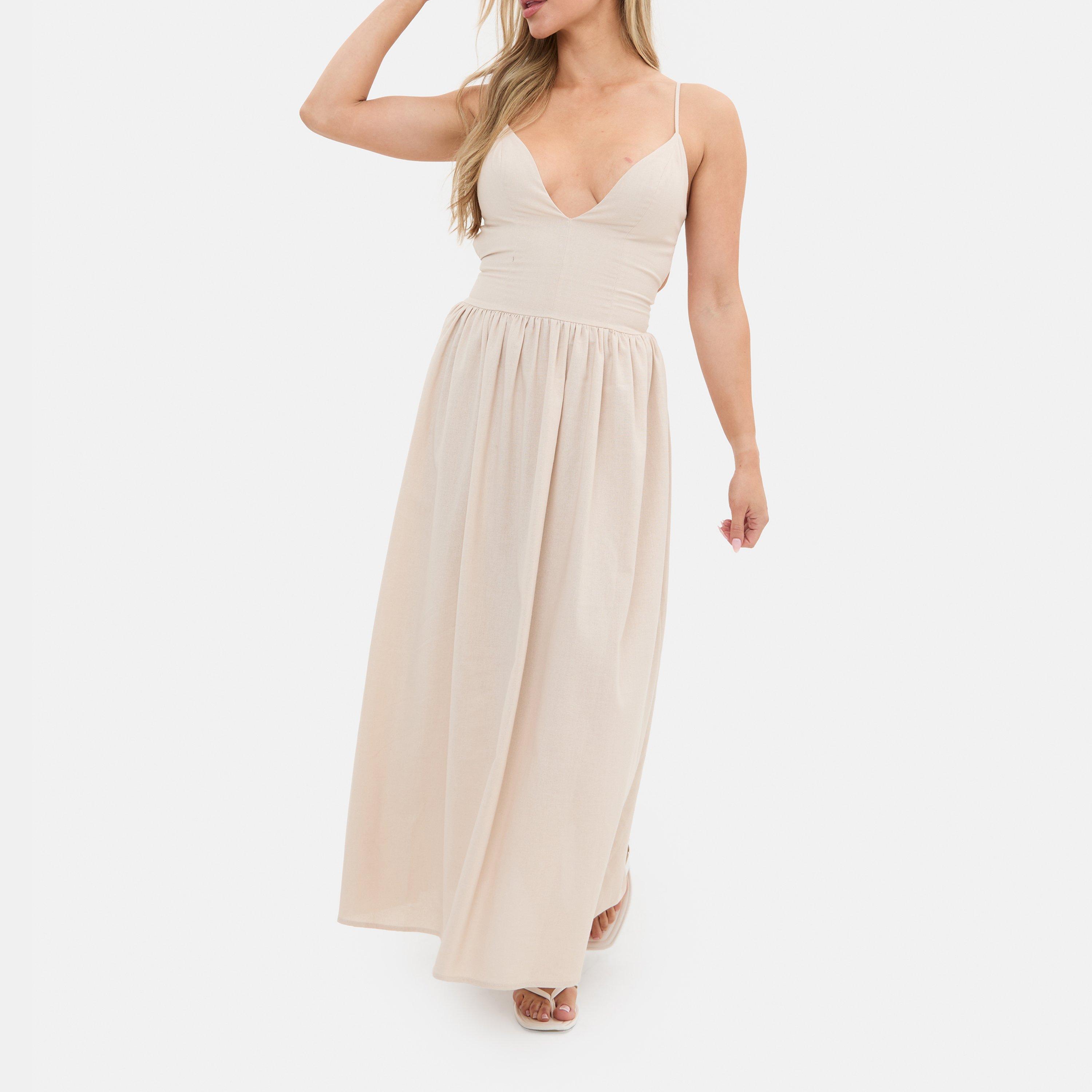 Cream - I Saw It First - Strappy Linen Blend Maxi Dress - 2