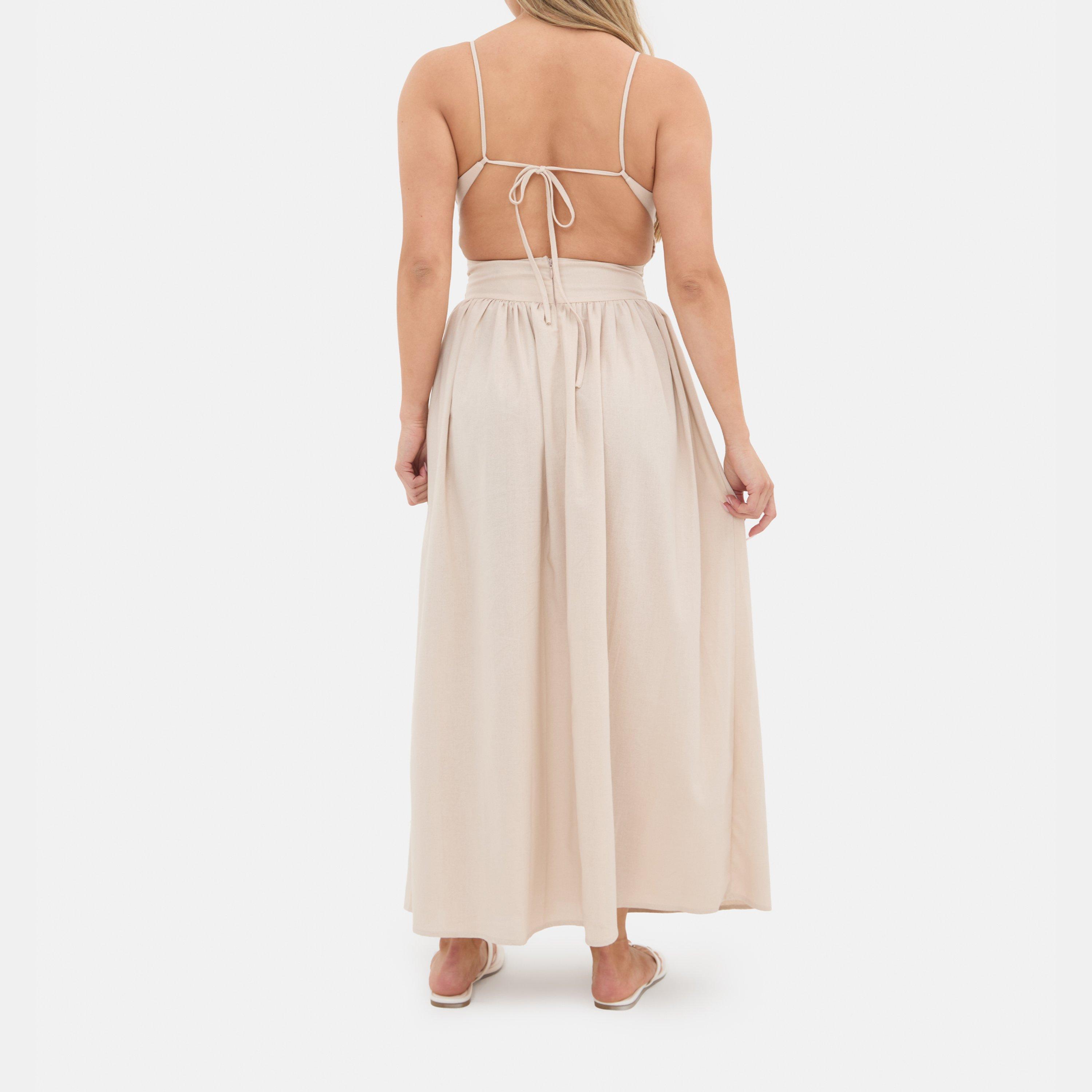 Cream - I Saw It First - Strappy Linen Blend Maxi Dress - 3