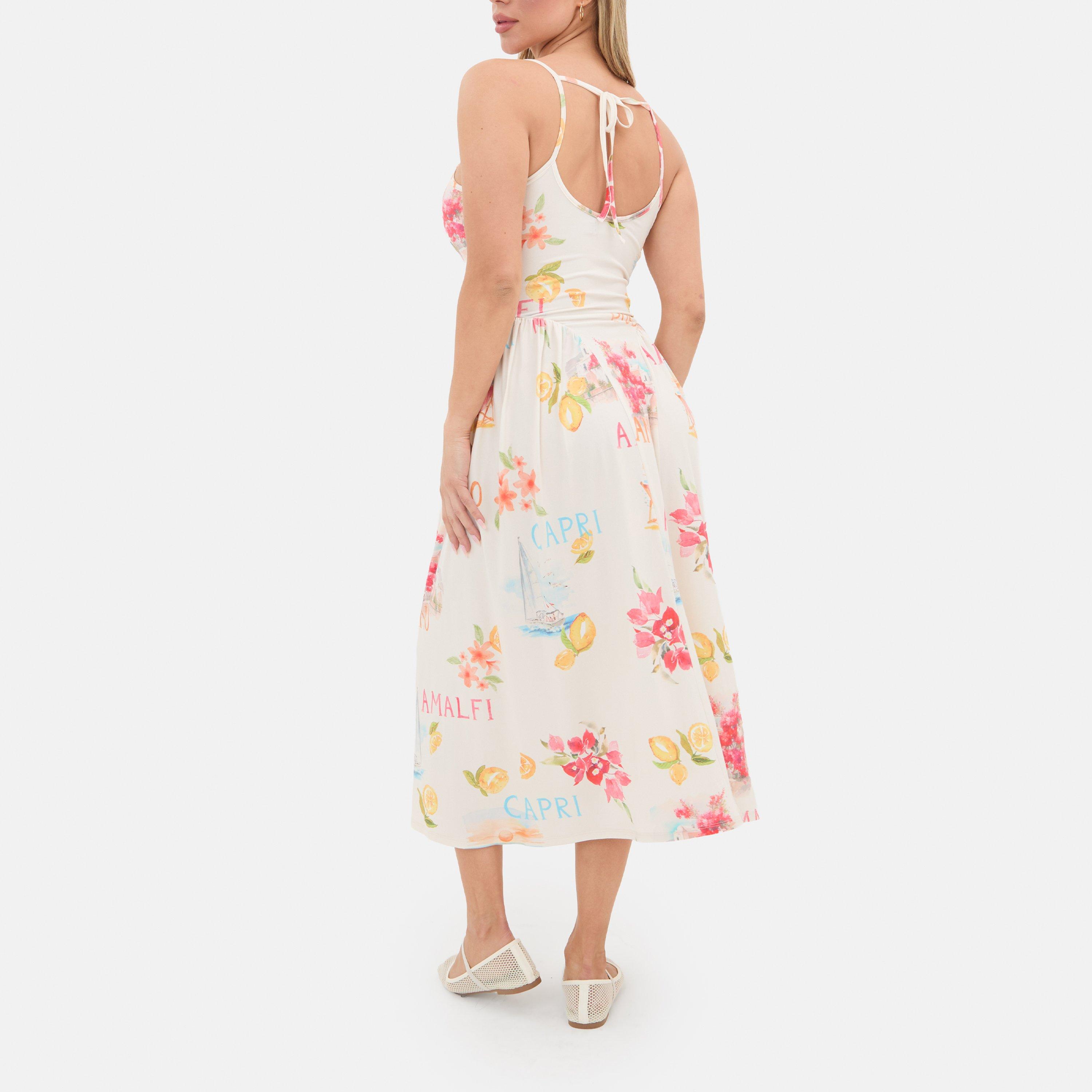 Cream - I Saw It First - Printed Tie Back Midi Dress - 3