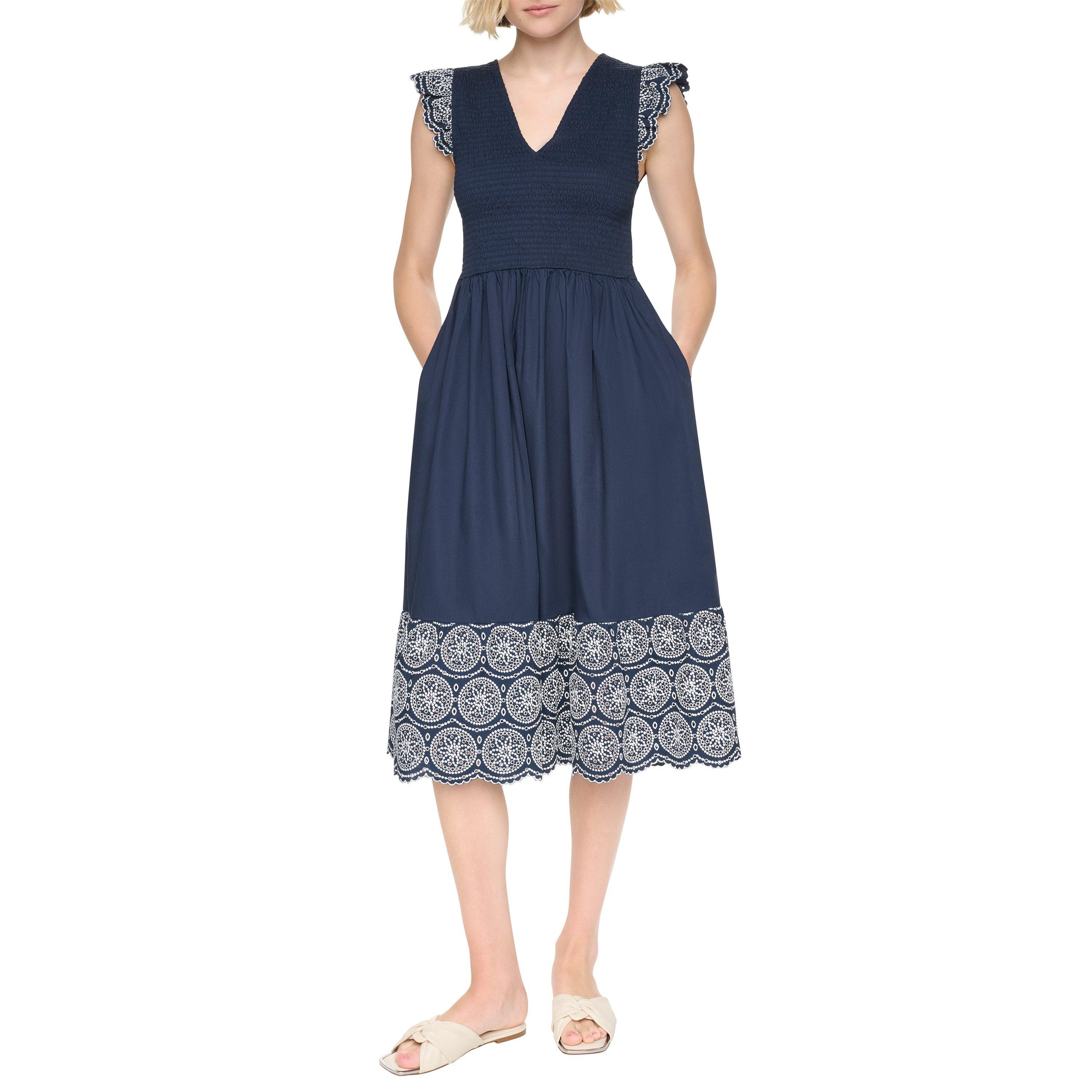 Indigo Multi - DKNY - Women's Cotton Poplin Midi Tea Dress - 2