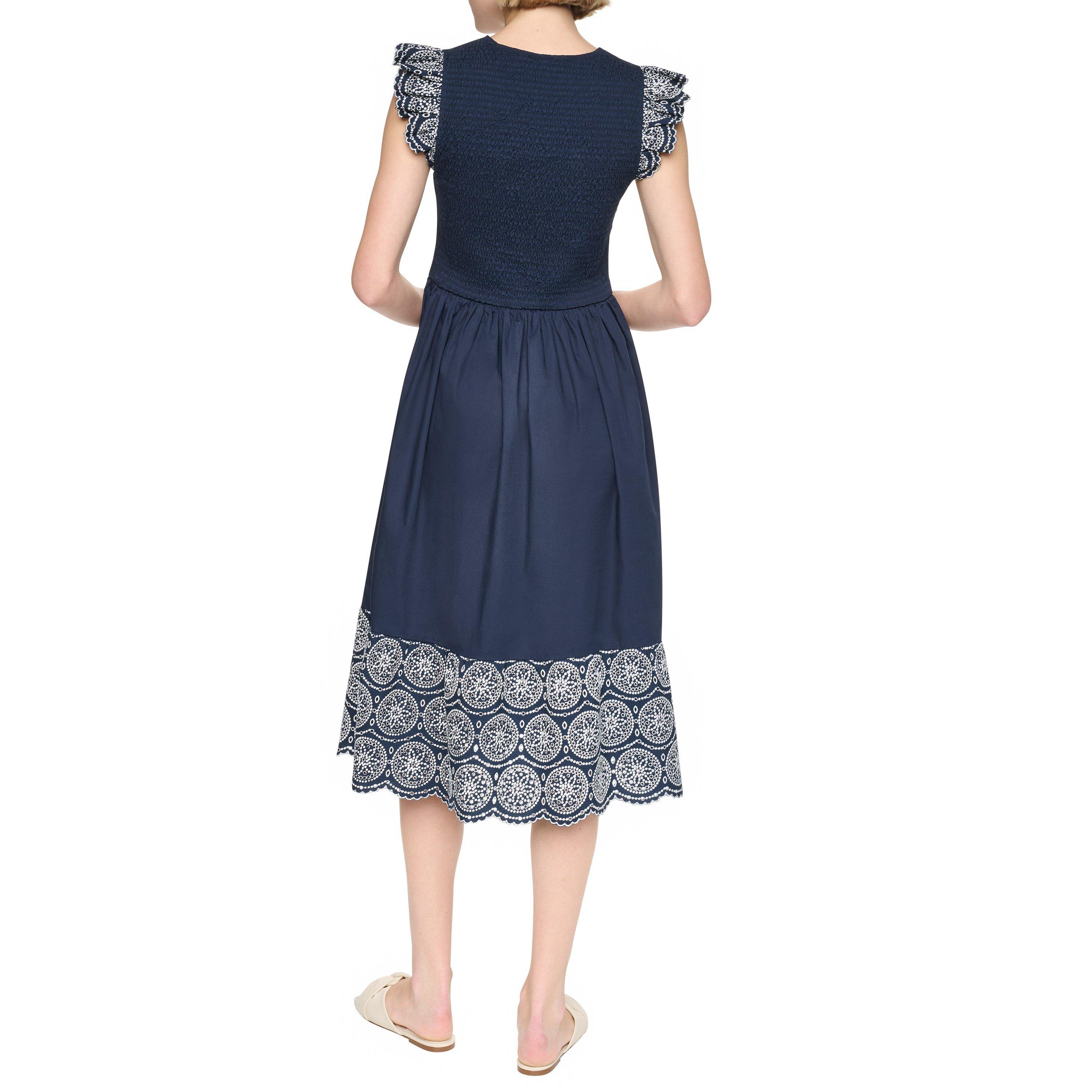 Indigo Multi - DKNY - Women's Cotton Poplin Midi Tea Dress - 3