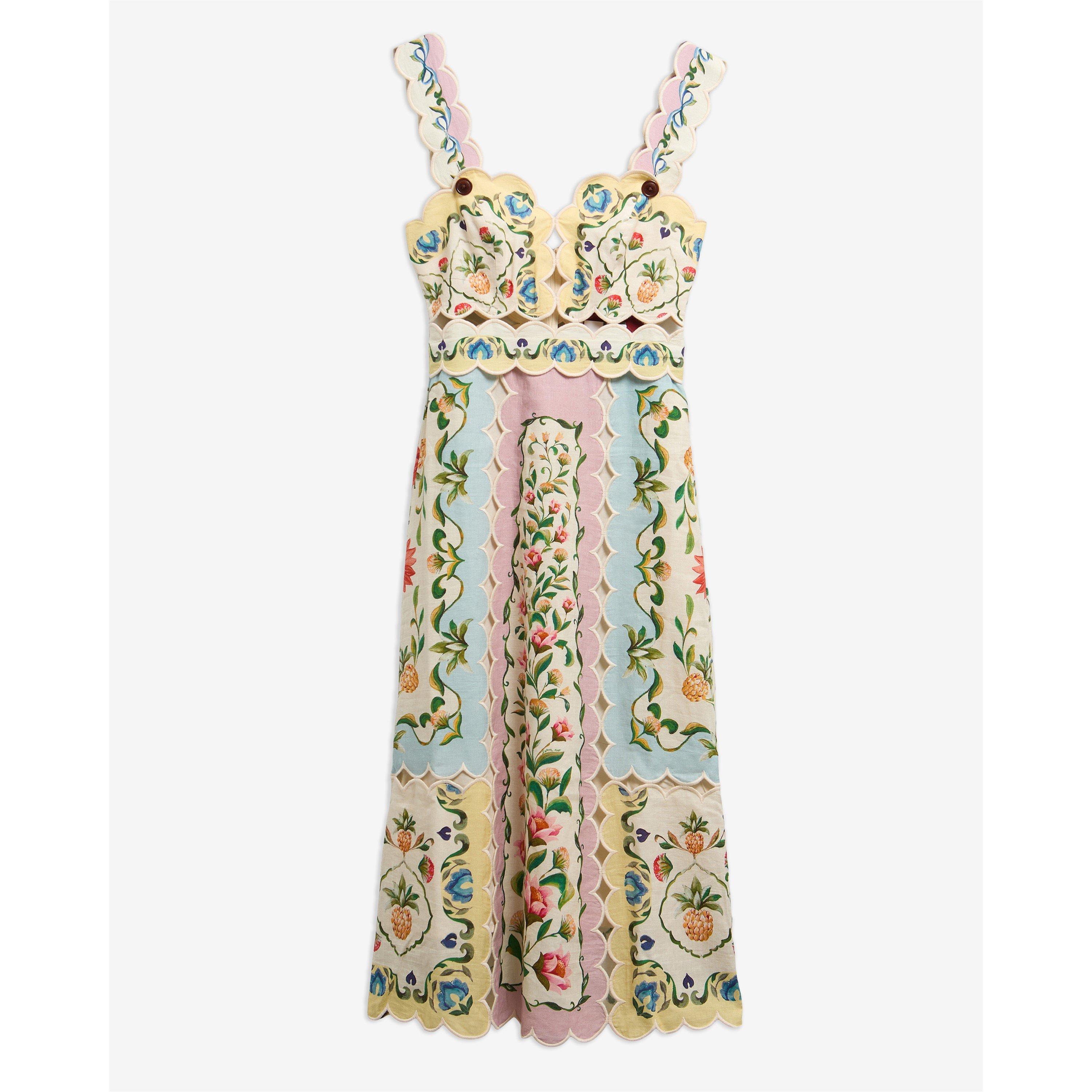 Cream Fl Print - Barbour x Farm Rio - Womens Long Maxi Dress - 1