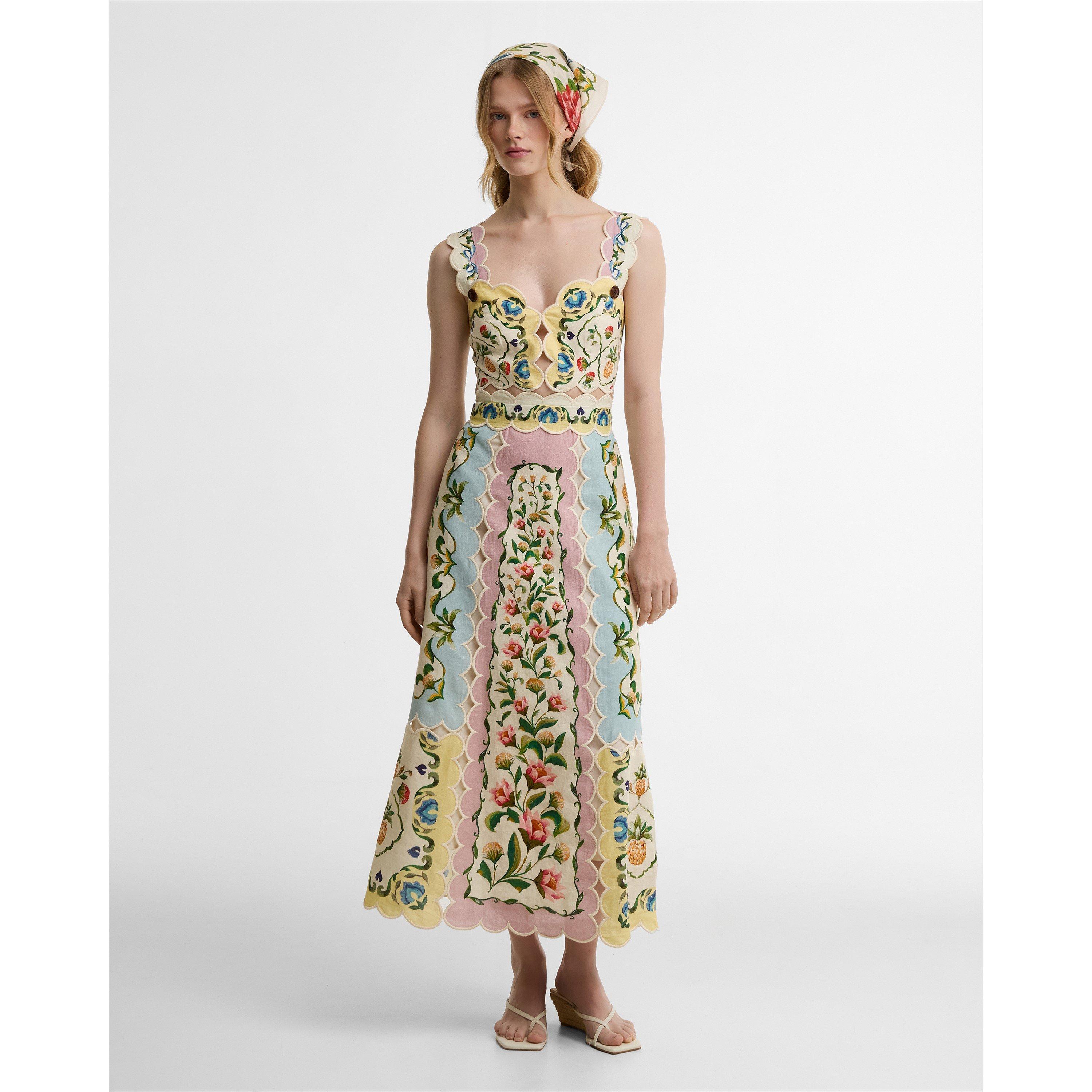 Cream Fl Print - Barbour x Farm Rio - Womens Long Maxi Dress - 2