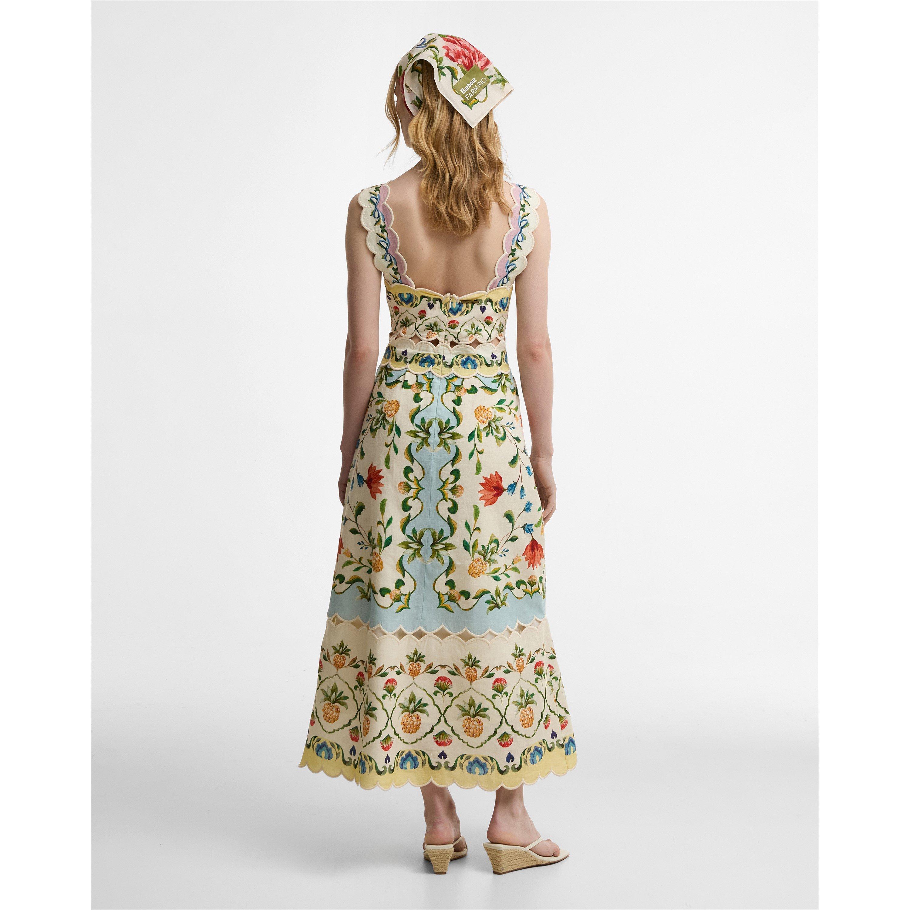 Cream Fl Print - Barbour x Farm Rio - Womens Long Maxi Dress - 3