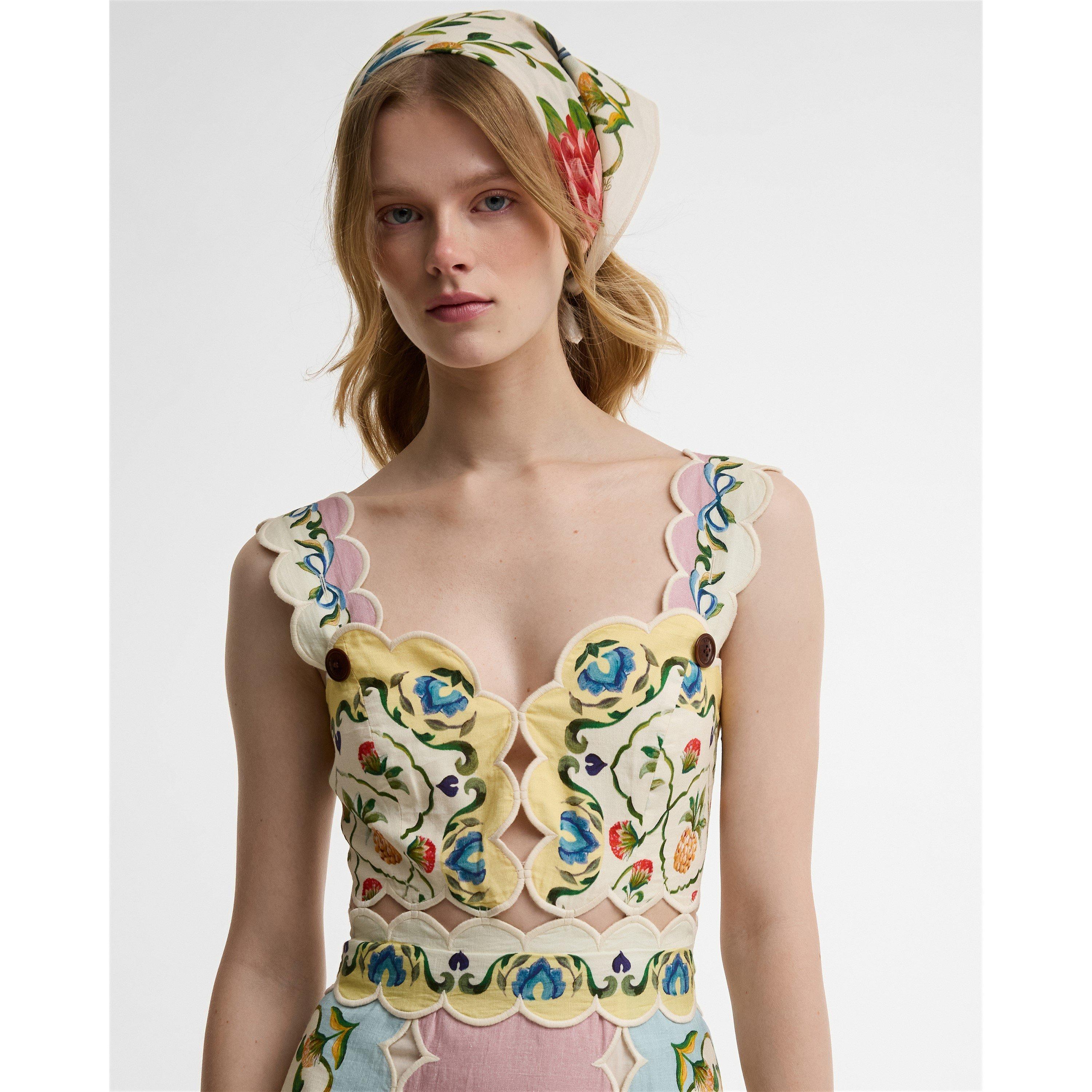 Cream Fl Print - Barbour x Farm Rio - Womens Long Maxi Dress - 4