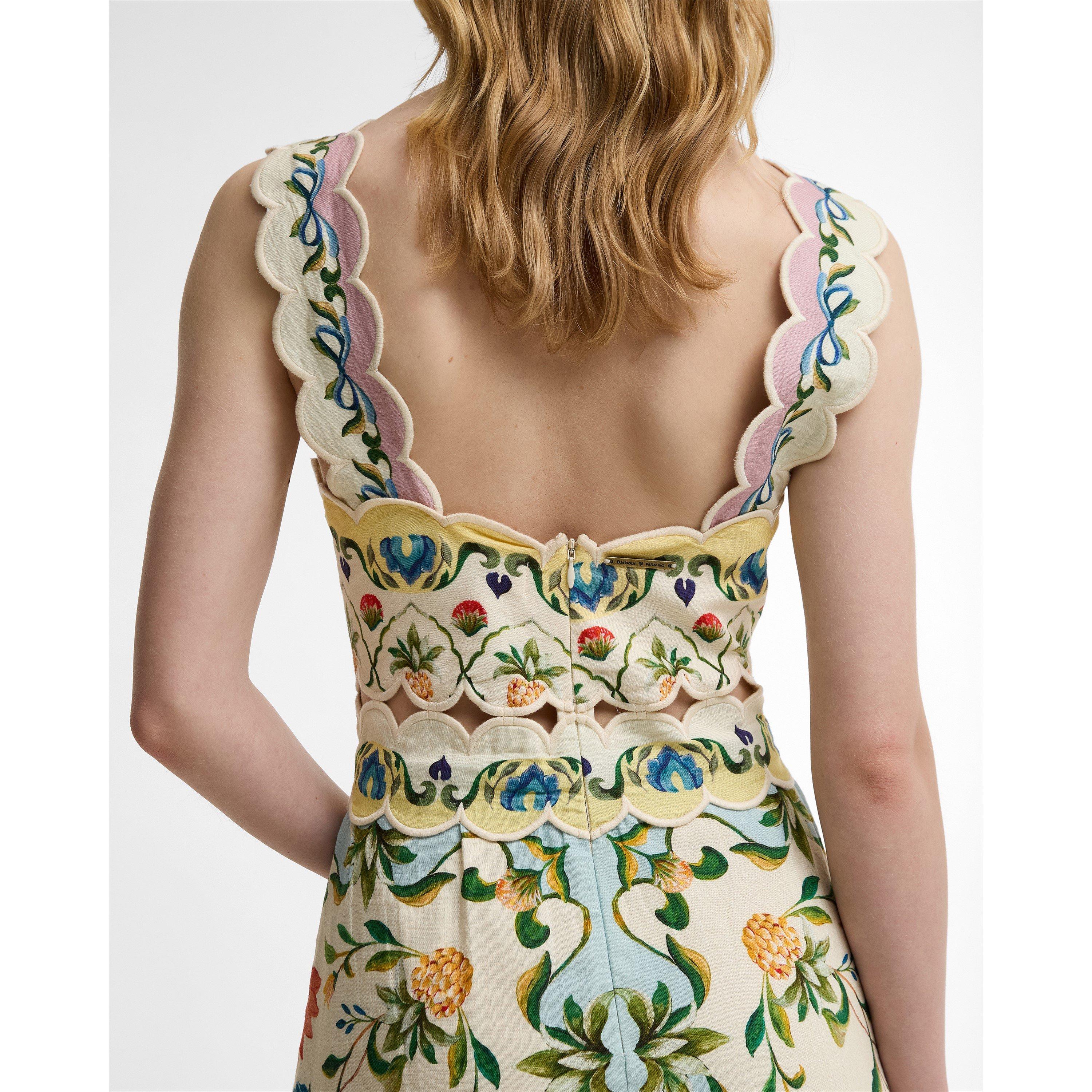 Cream Fl Print - Barbour x Farm Rio - Womens Long Maxi Dress - 5