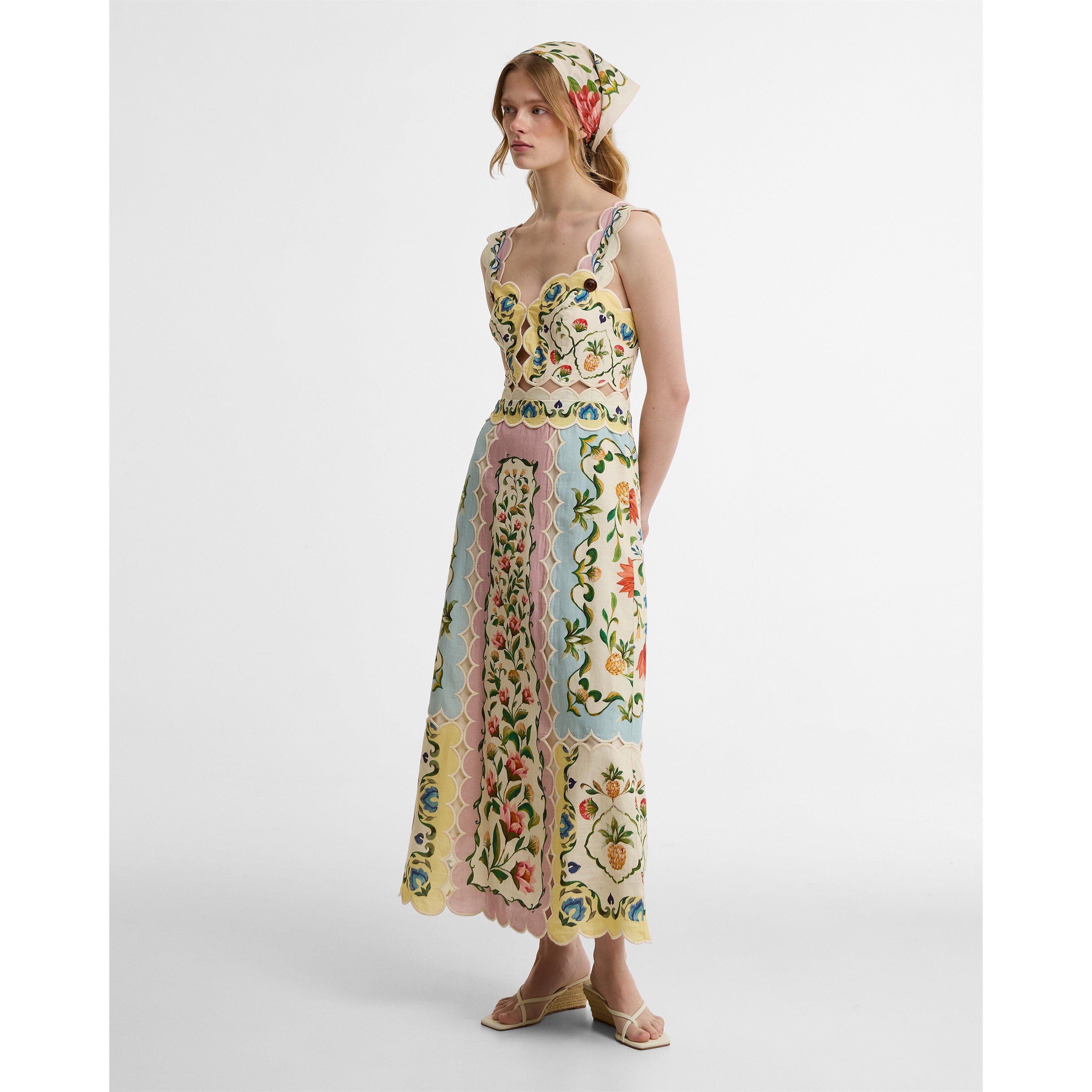 Cream Fl Print - Barbour x Farm Rio - Womens Long Maxi Dress - 6