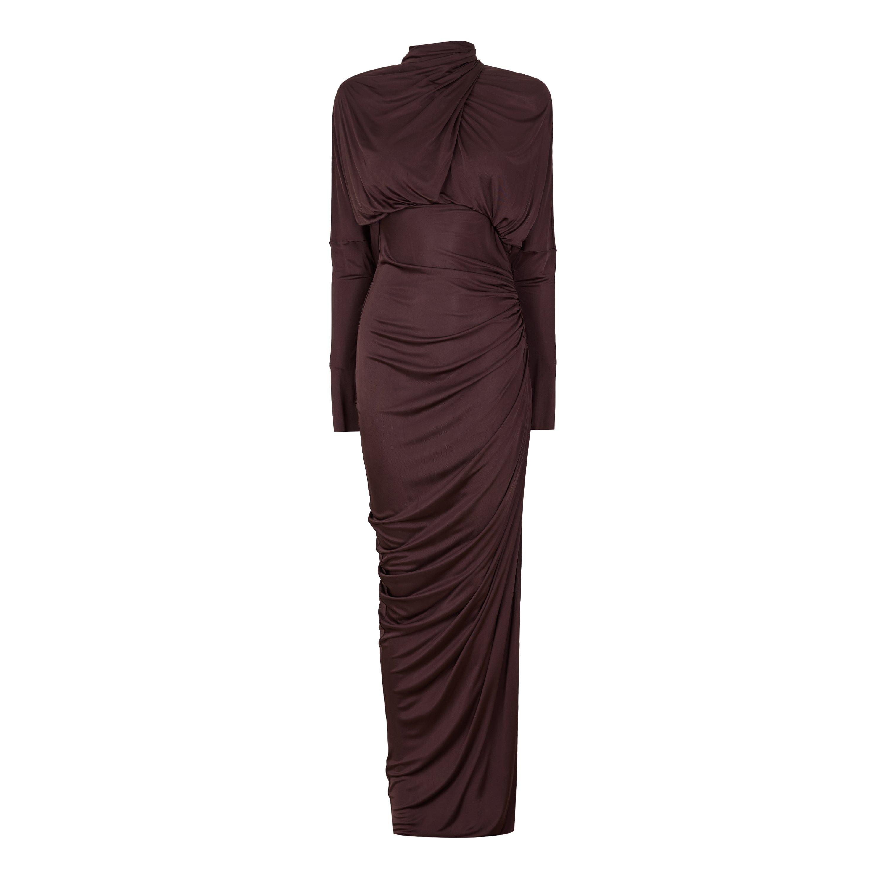 Brown - Balmain - Balmain Draped Dress Ld64 - 1