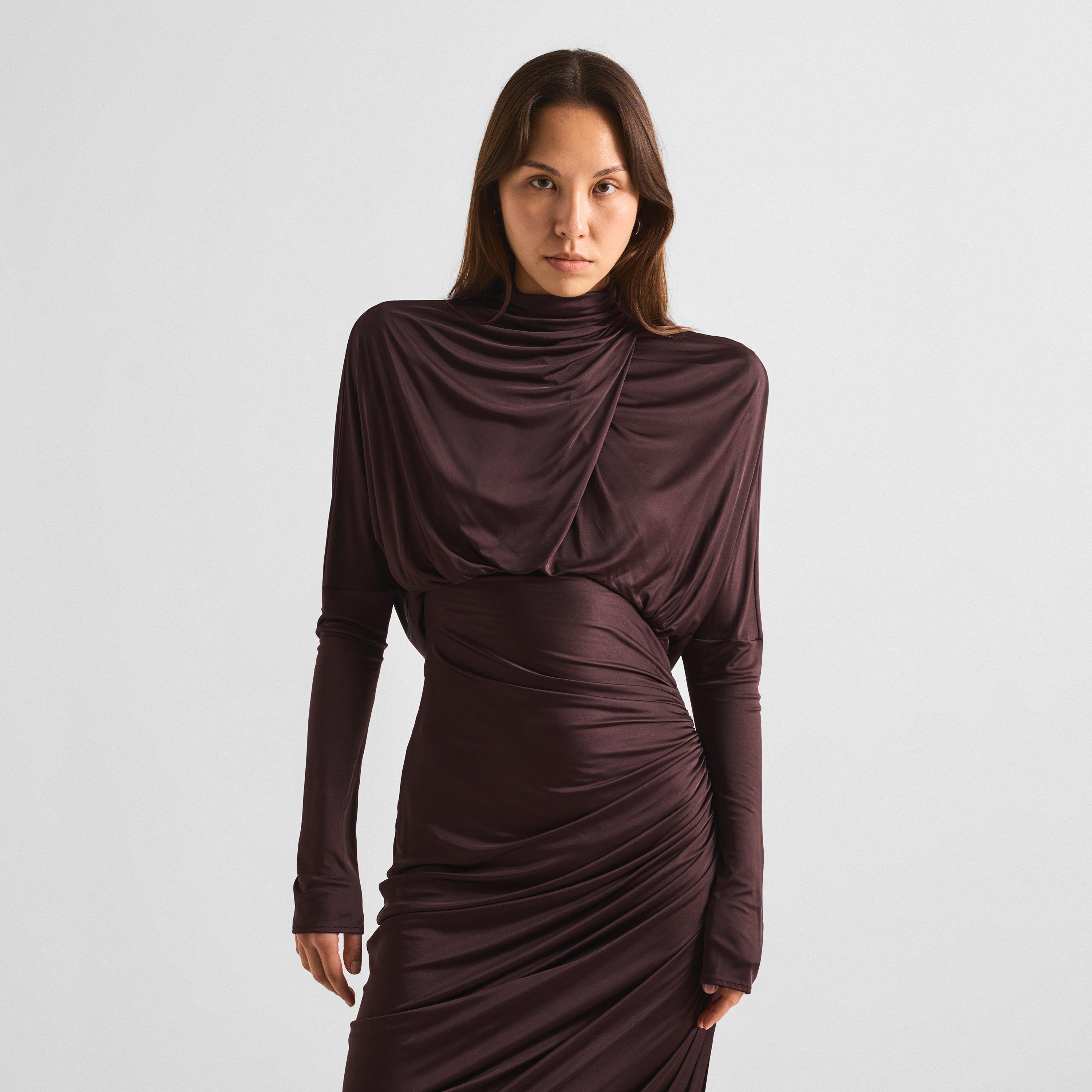 Brown - Balmain - Balmain Draped Dress Ld64 - 3