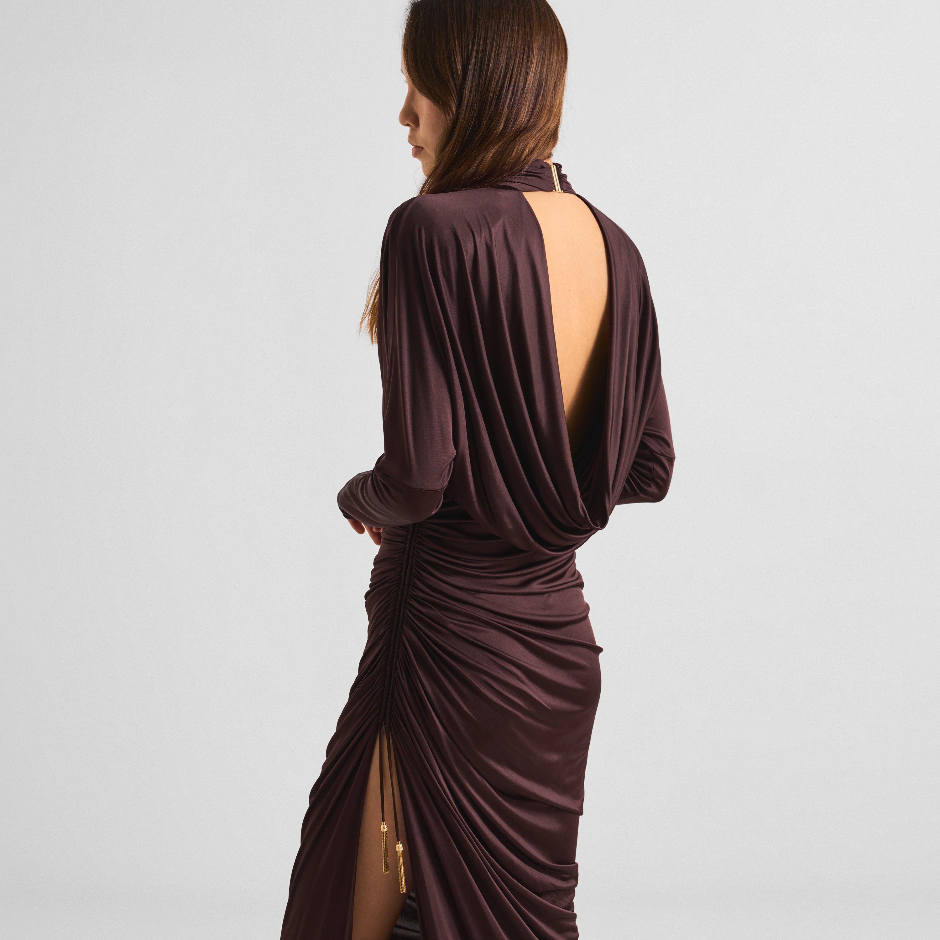 Brown - Balmain - Balmain Draped Dress Ld64 - 4