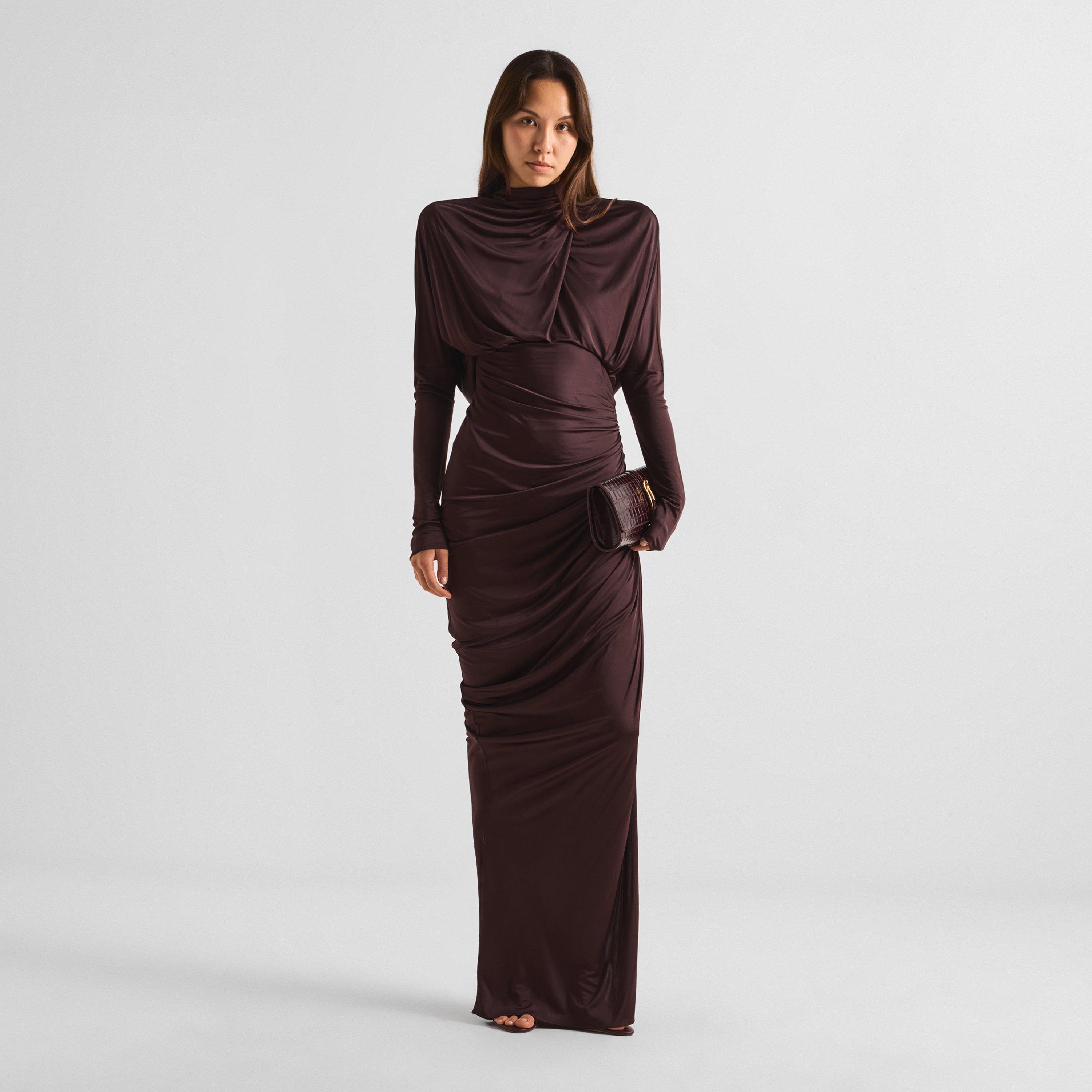 Brown - Balmain - Balmain Draped Dress Ld64 - 6