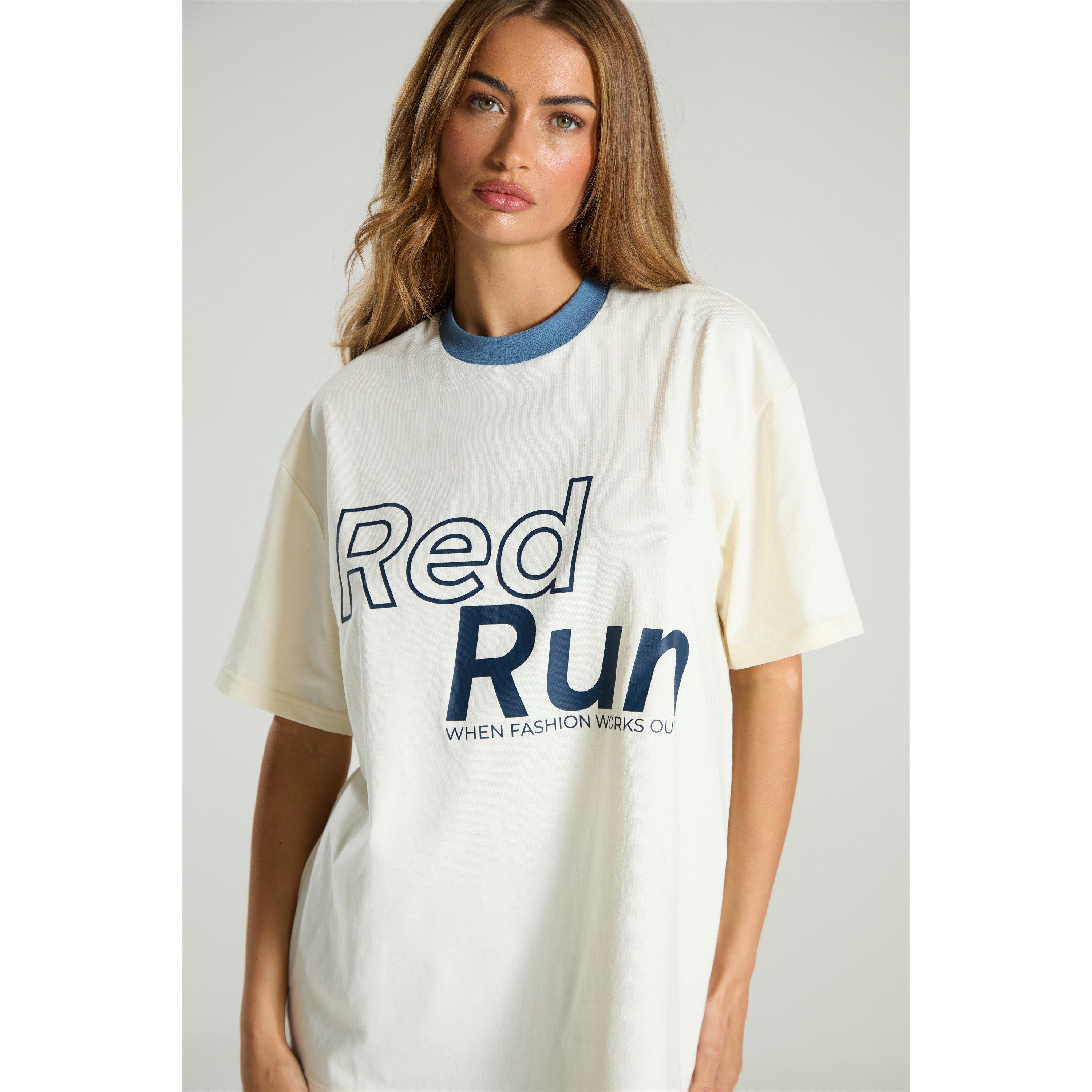 Blue Beige - Red Run - Women's Logo Oversized T-Shirt - 5
