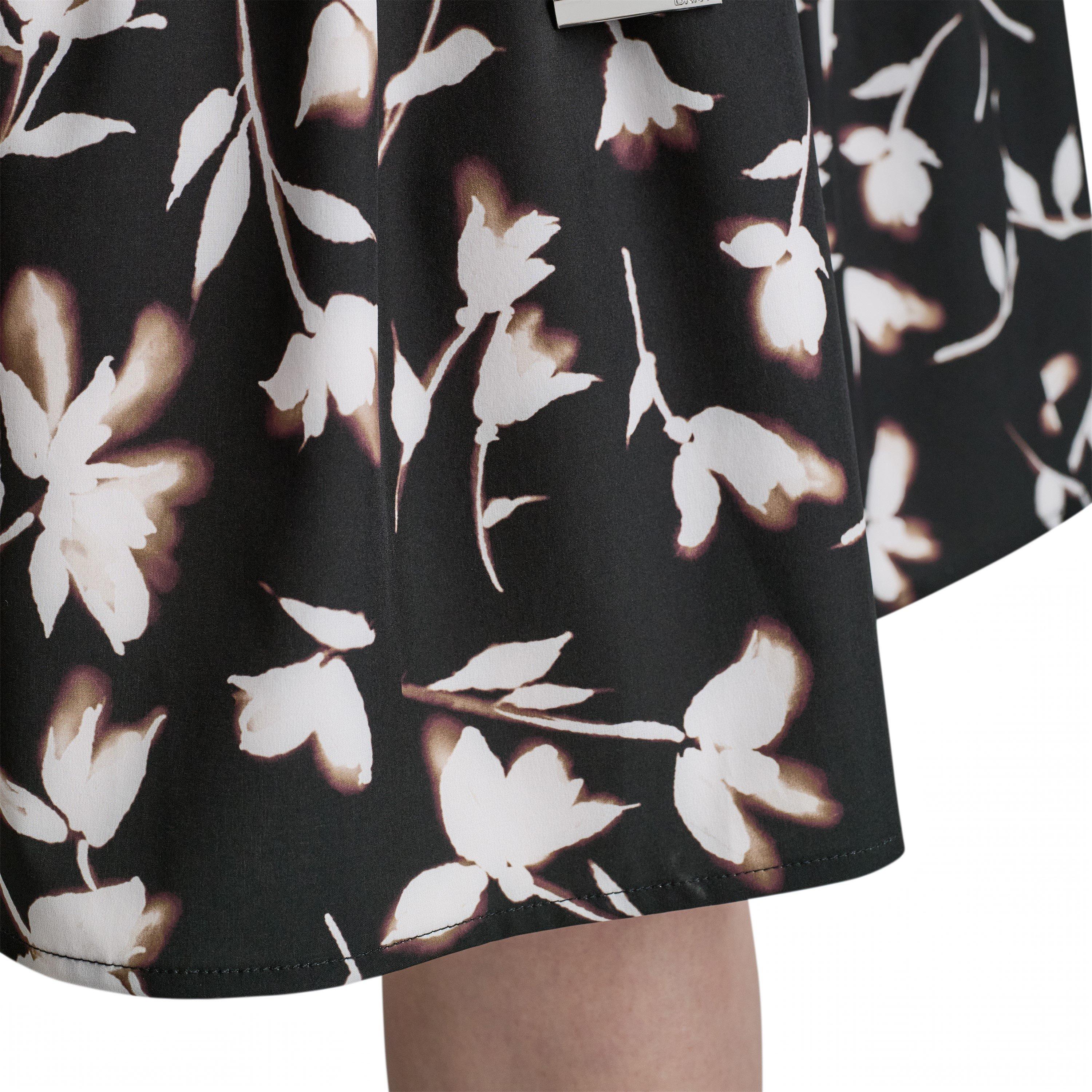 Black Floral - DKNY - Women's Commute Midi Shirt Dress - 6