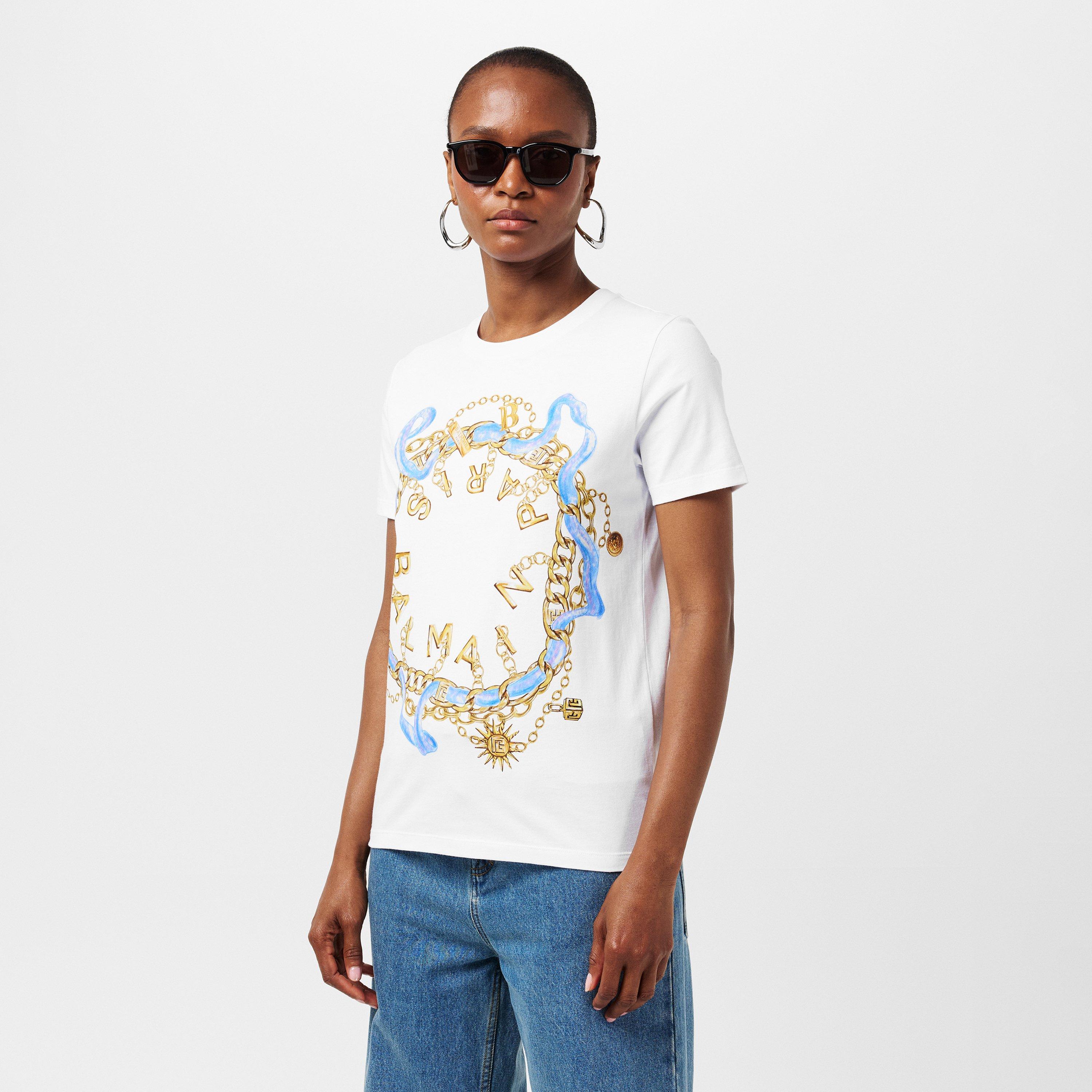 Blanc/Bleu - Balmain - Women's Slim Fit T-Shirts - 3
