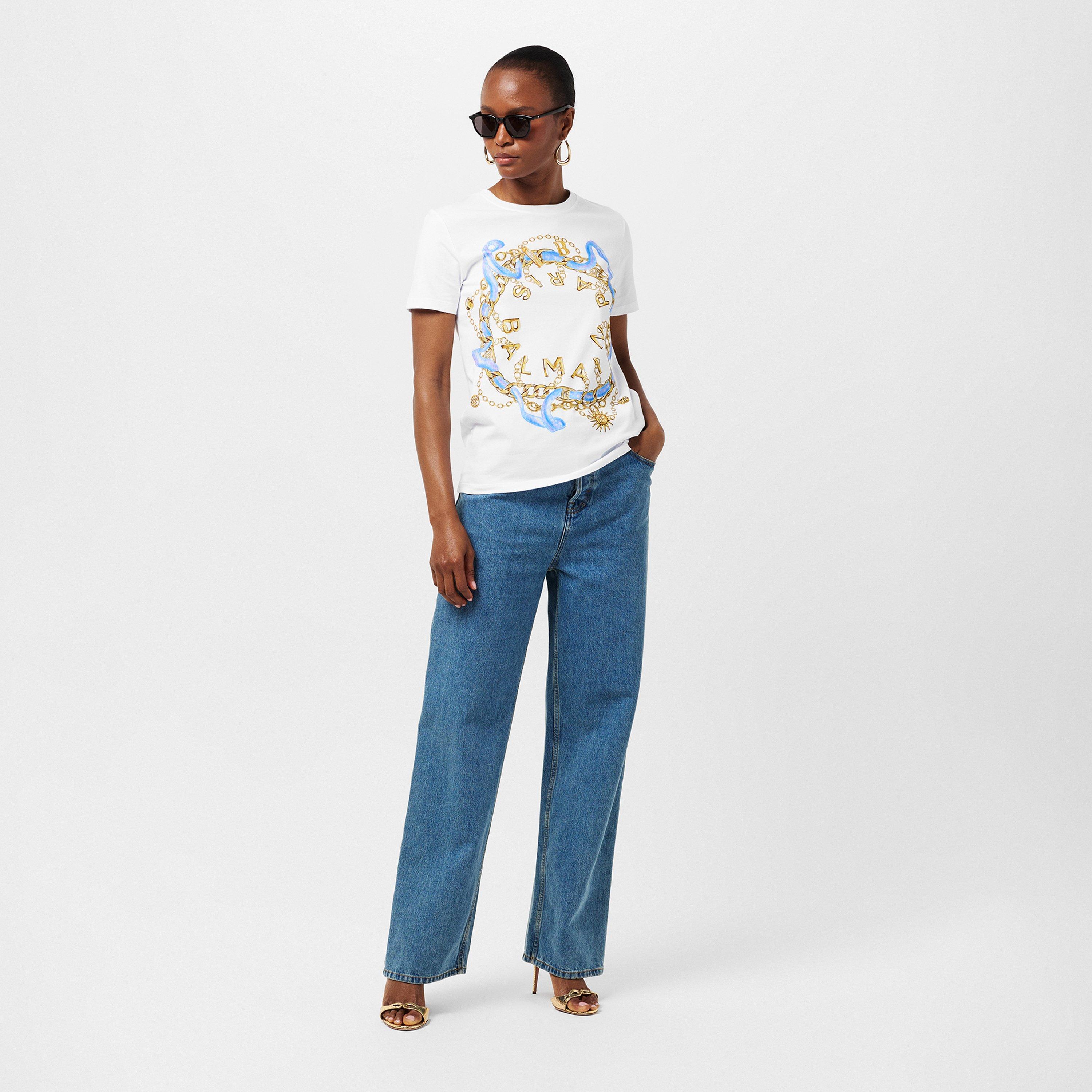 Blanc/Bleu - Balmain - Women's Slim Fit T-Shirts - 6