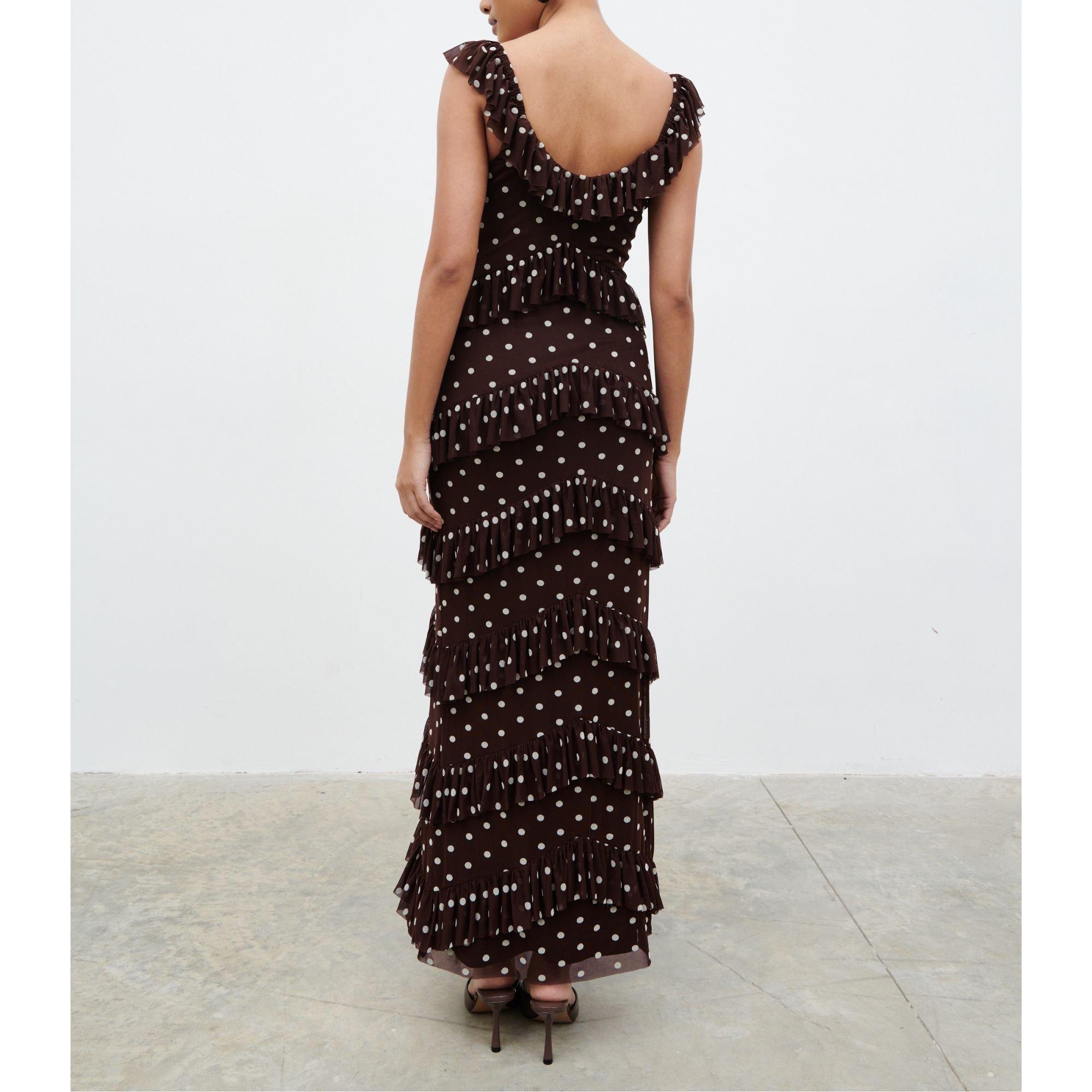 Brown/Cream - Pretty Lavish - Women's Cecile Ruffle Mesh Maxi Dress - 3