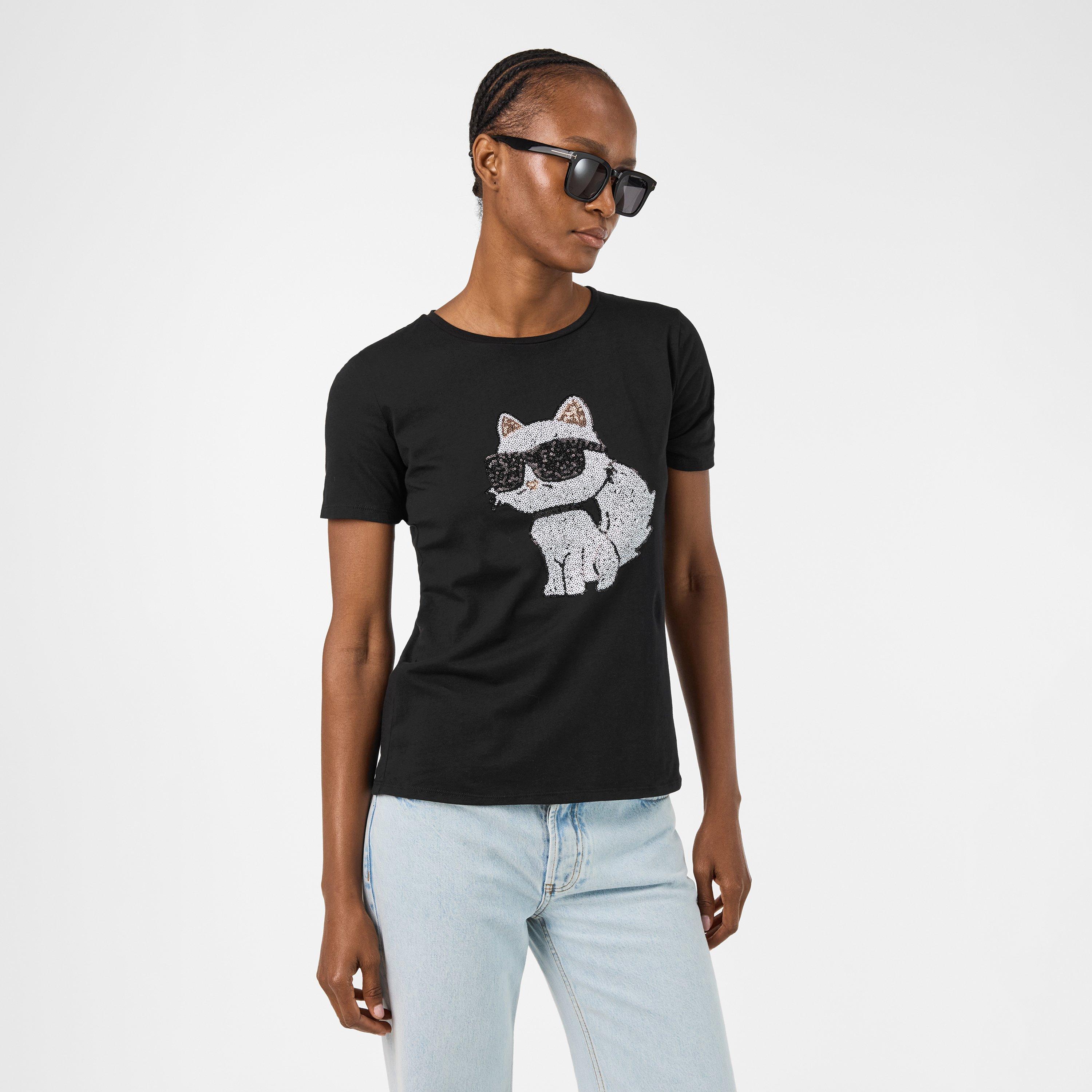Black - Karl Lagerfeld - Women's Choupette Regular Fit T-Shirt - 3