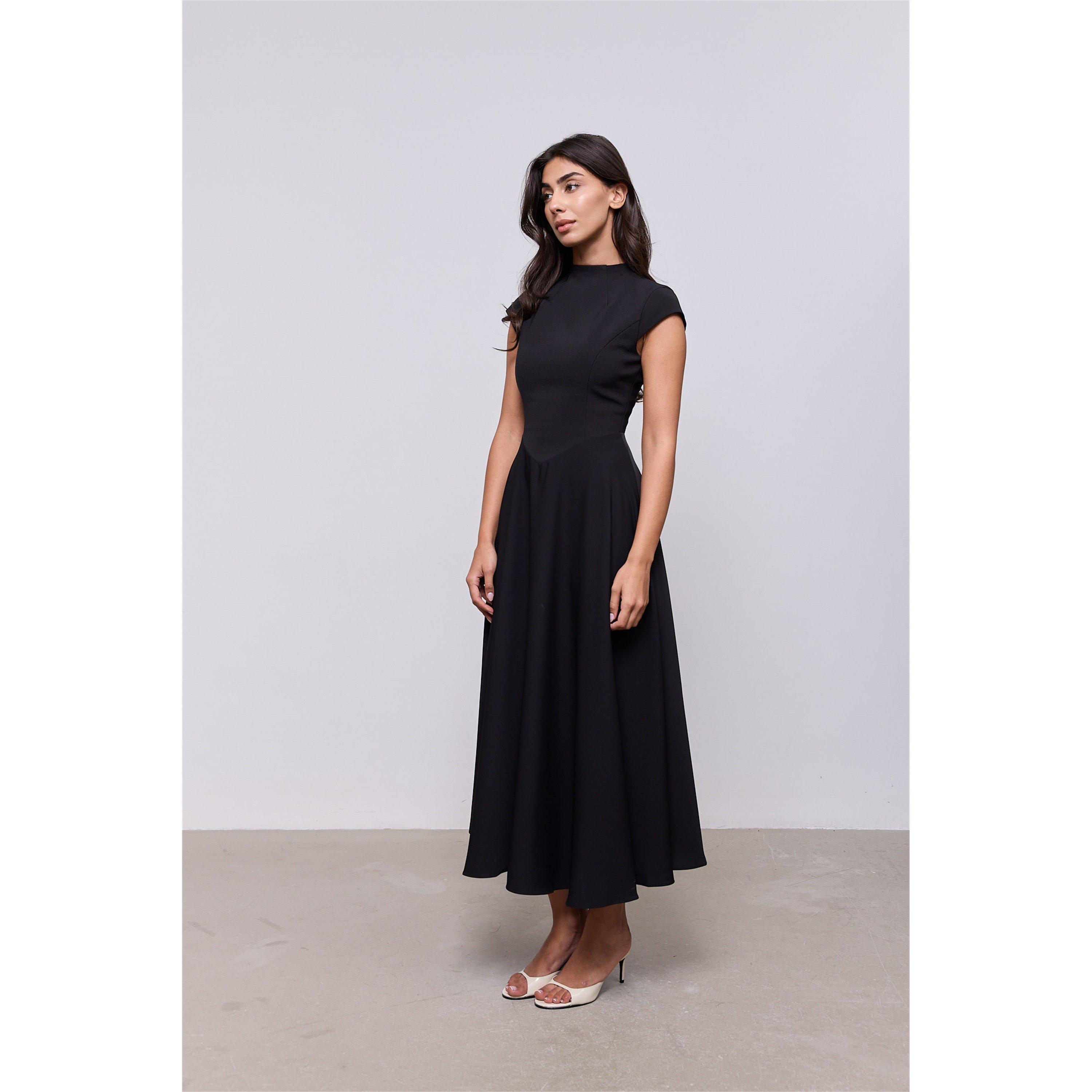 Black - Odd Muse - Odd Muse High Waist Cap Sleeve Midi Dress - 8