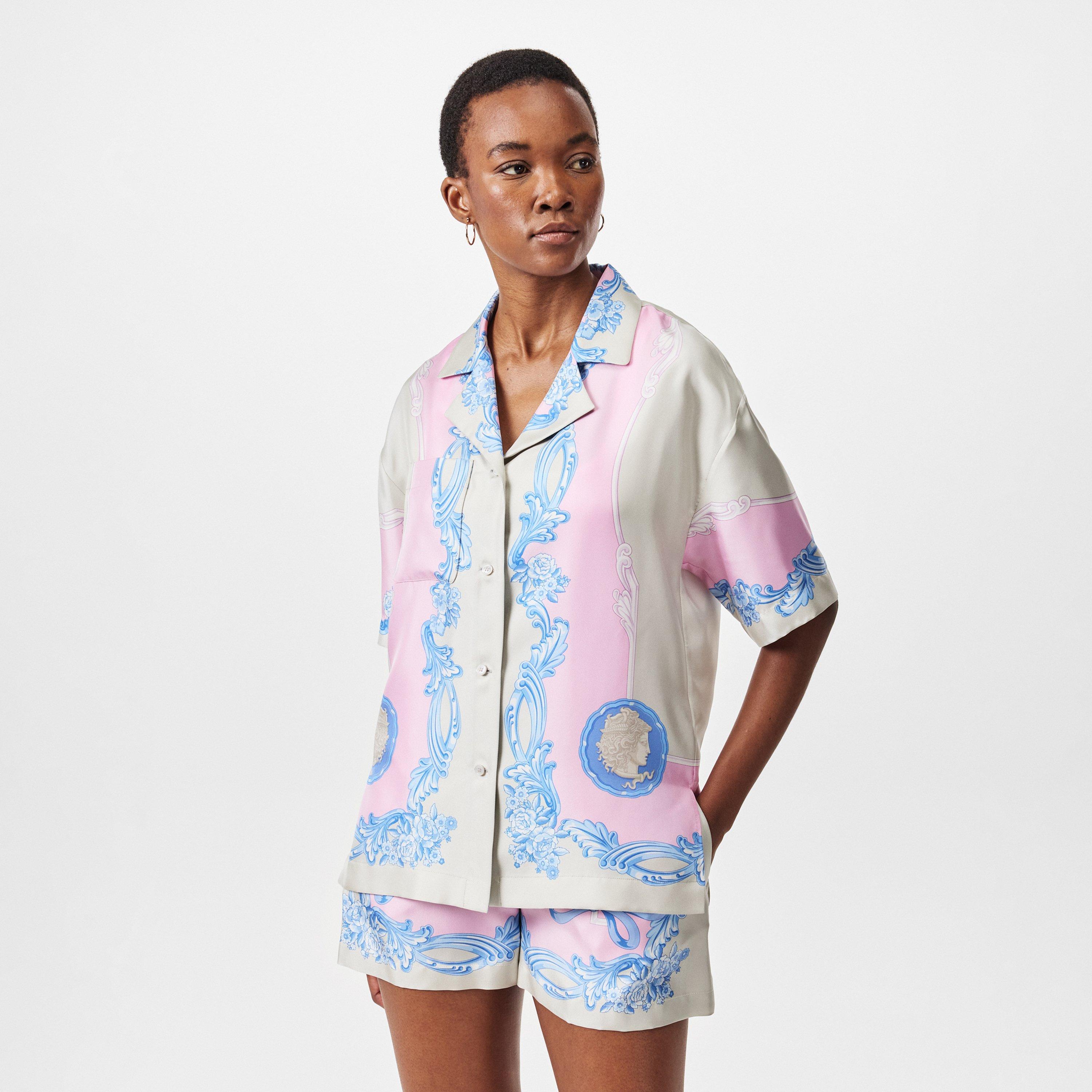 Pstl Pnk/Gry - Versace - Women's Short-Sleeve Patterned Shirt - 3